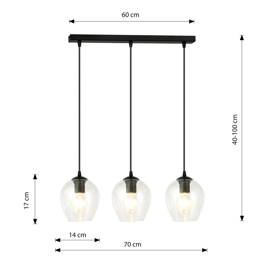 Lampa wisząca ISTAR 3 BL TRANSPARENT loft klosz czarna - LAITICA