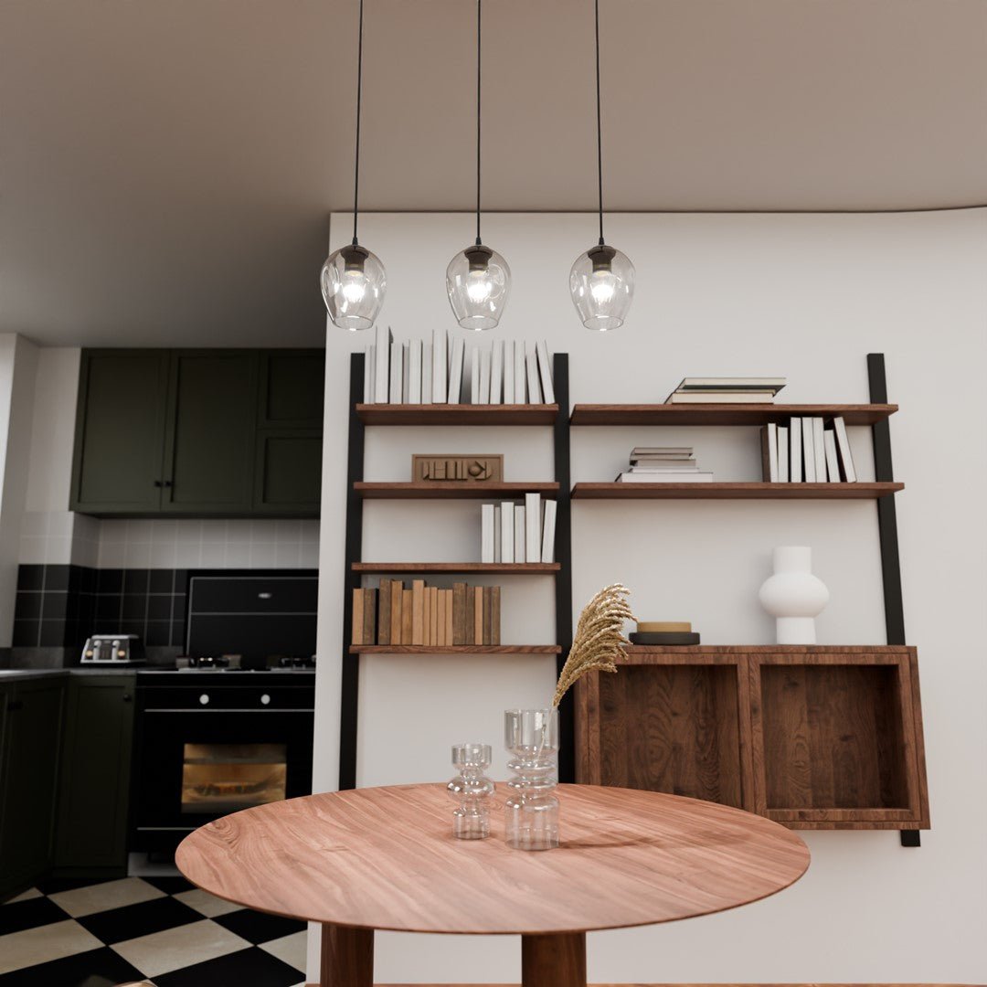 Lampa wisząca ISTAR 3 BL TRANSPARENT loft klosz czarna - LAITICA