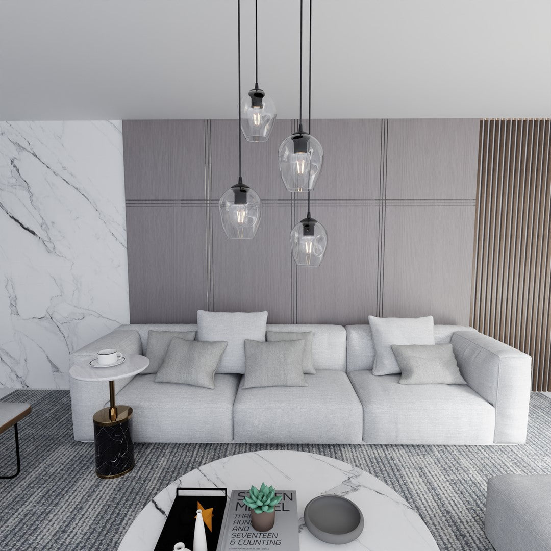 Lampa wisząca ISTAR 4 BL PREMIUM TRANSPARENT klosze, czarna - LAITICA