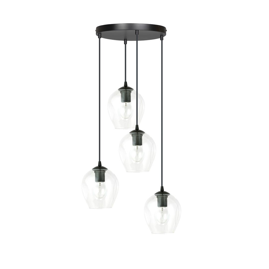 Lampa wisząca ISTAR 4 BL PREMIUM TRANSPARENT klosze, czarna - LAITICA