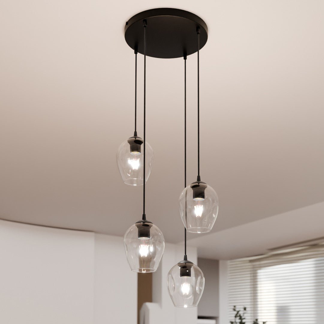 Lampa wisząca ISTAR 4 BL PREMIUM TRANSPARENT klosze, czarna - LAITICA