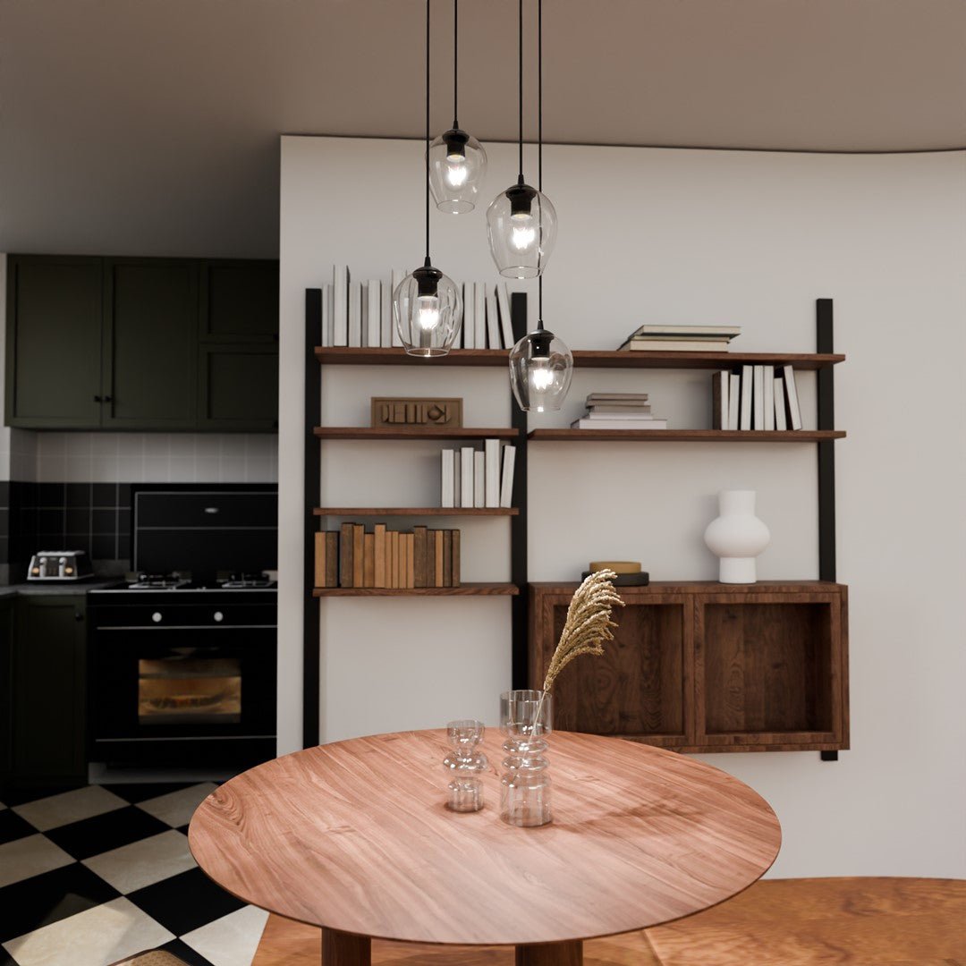 Lampa wisząca ISTAR 4 BL PREMIUM TRANSPARENT klosze, czarna - LAITICA