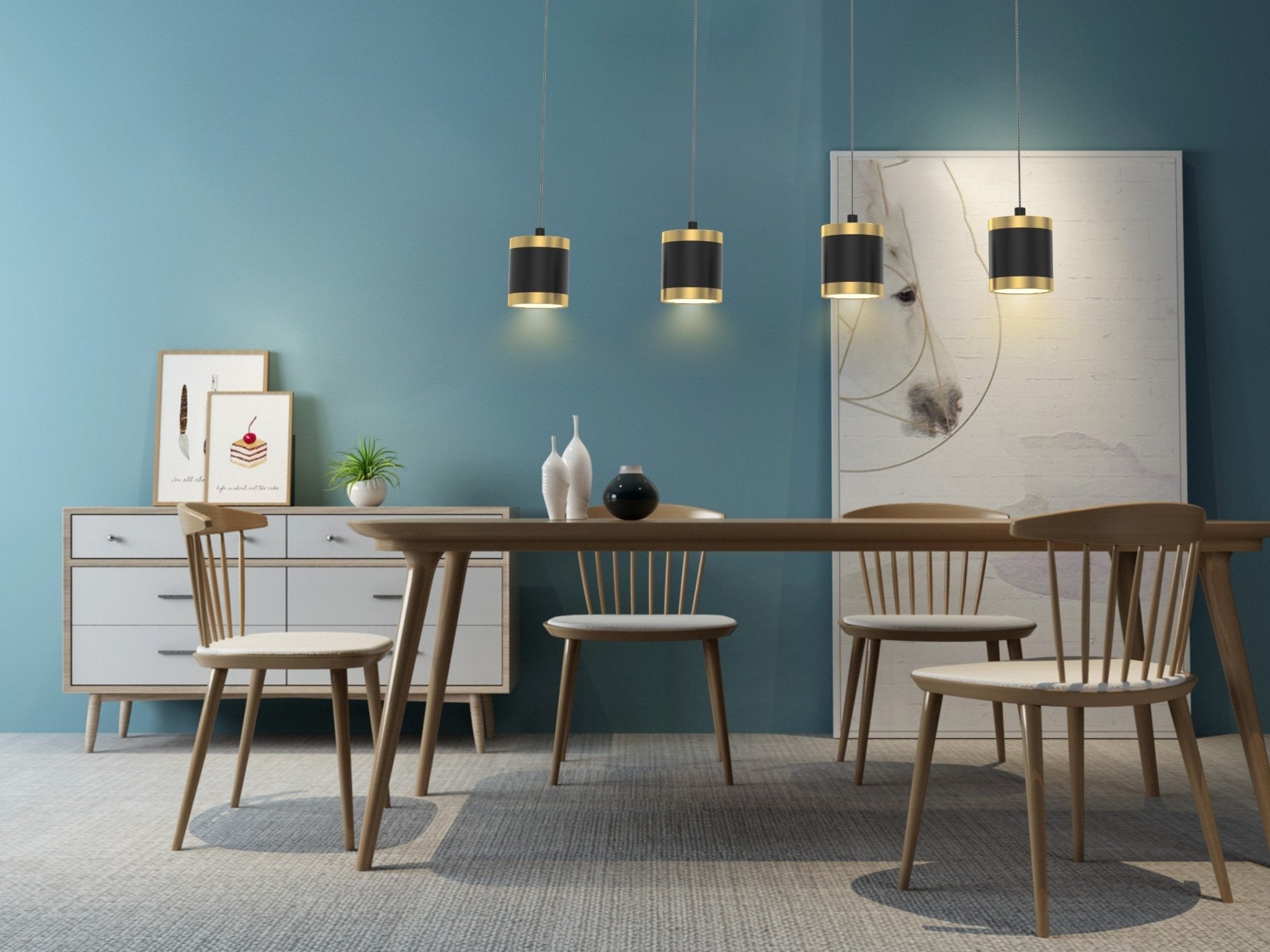 Lampa wisząca LED MALTA 4 klosze barwa ciepła czarno - złota WISZĄCA 34W - LAITICA