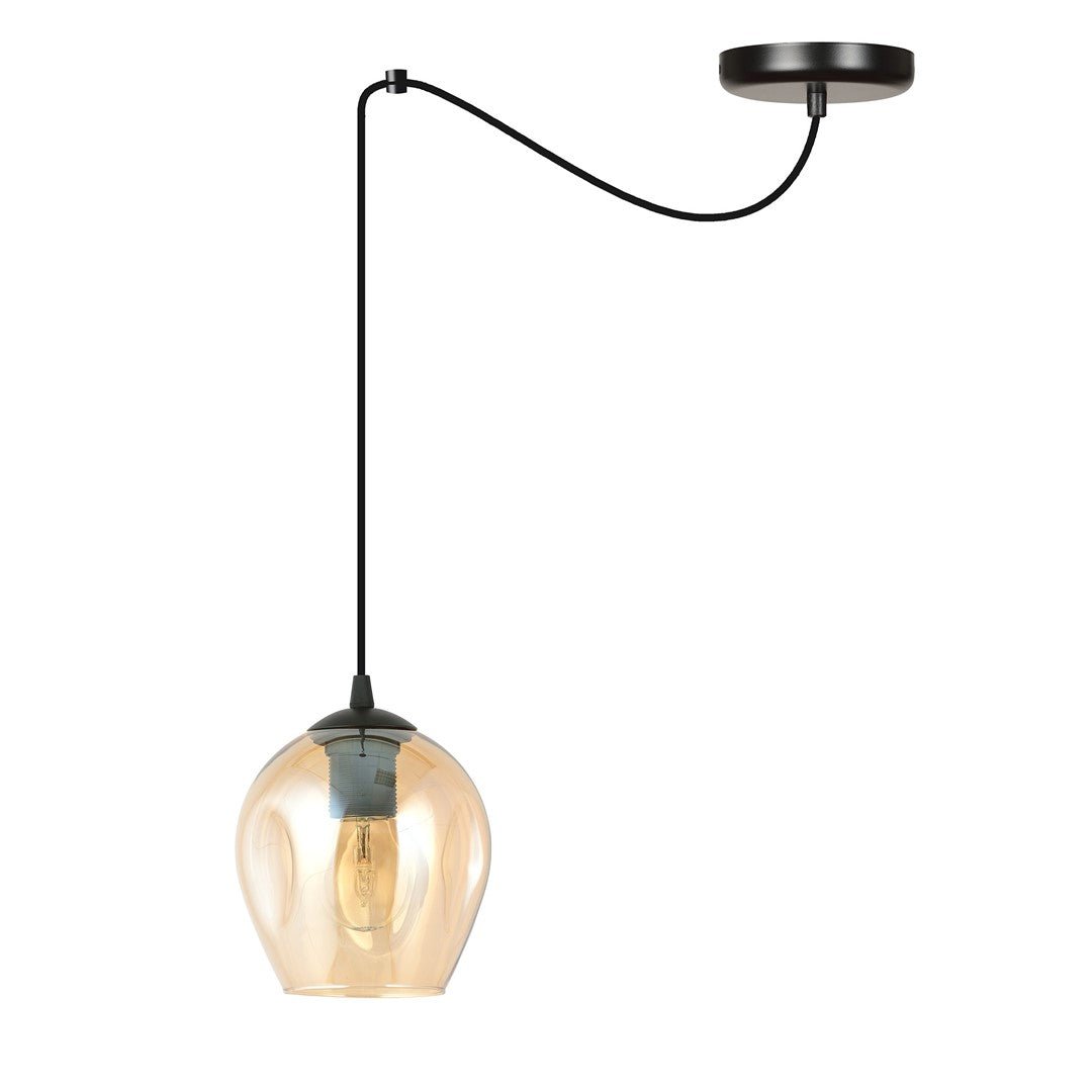 Lampa wisząca LEVEL 1 BL MIODOWY pająk klosz bursztyn czarna - LAITICA