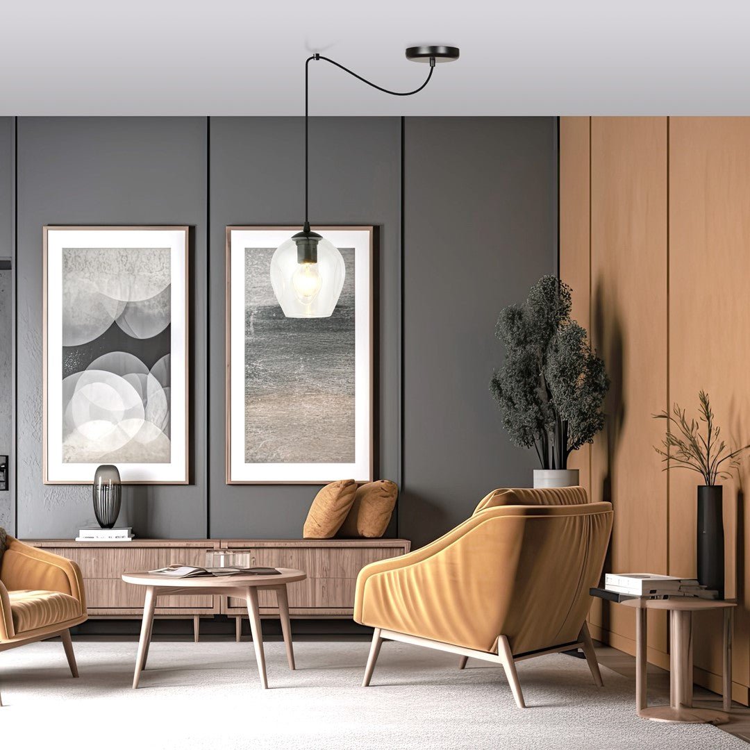 Lampa wisząca LEVEL 1 BL TRANSPARENT pająk, klosze, czarna - LAITICA