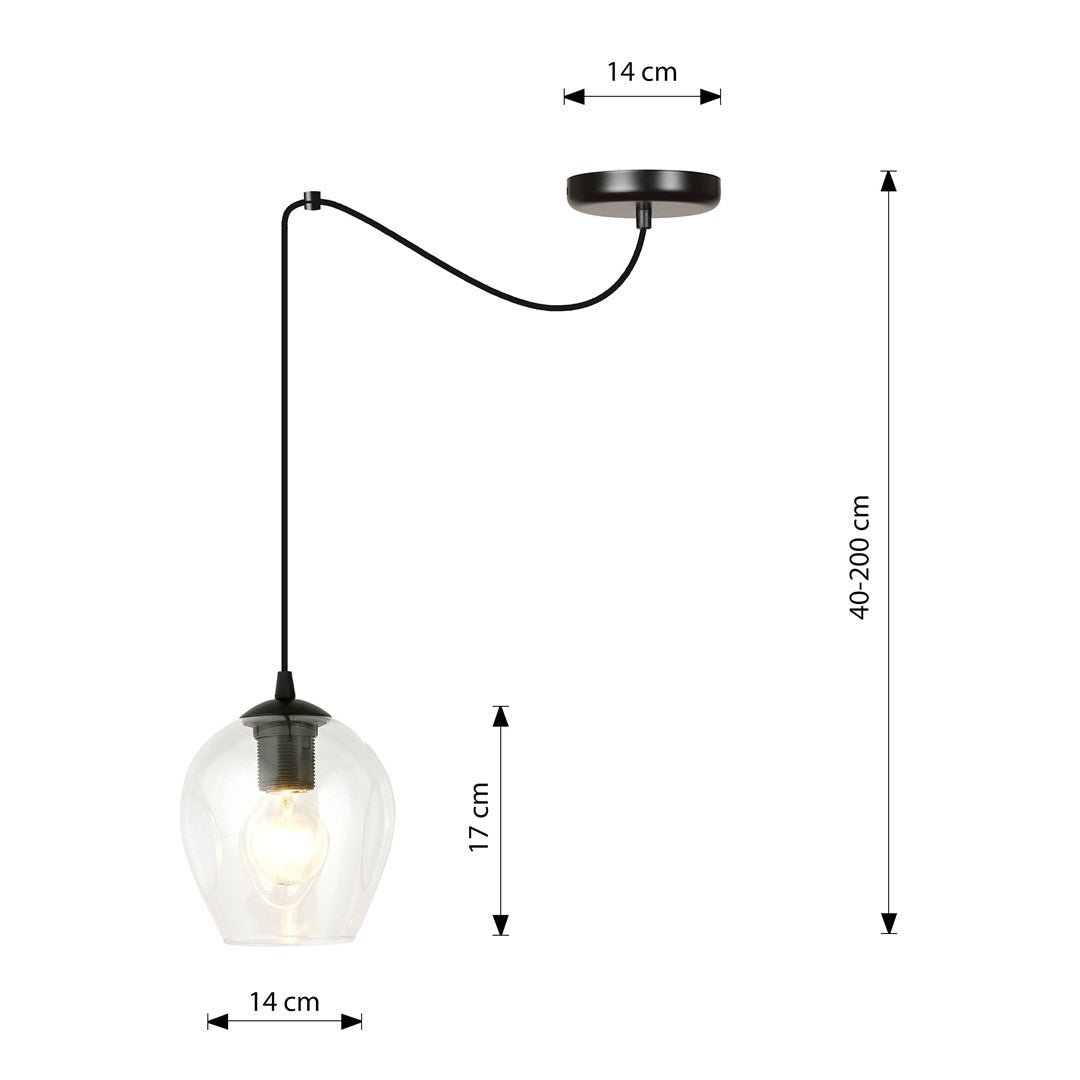 Lampa wisząca LEVEL 1 BL TRANSPARENT pająk, klosze, czarna - LAITICA