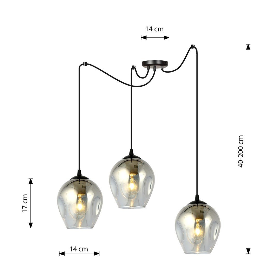 Lampa wisząca LEVEL 3 BL GRAFIT pająk, klosze grafit, czarna - LAITICA