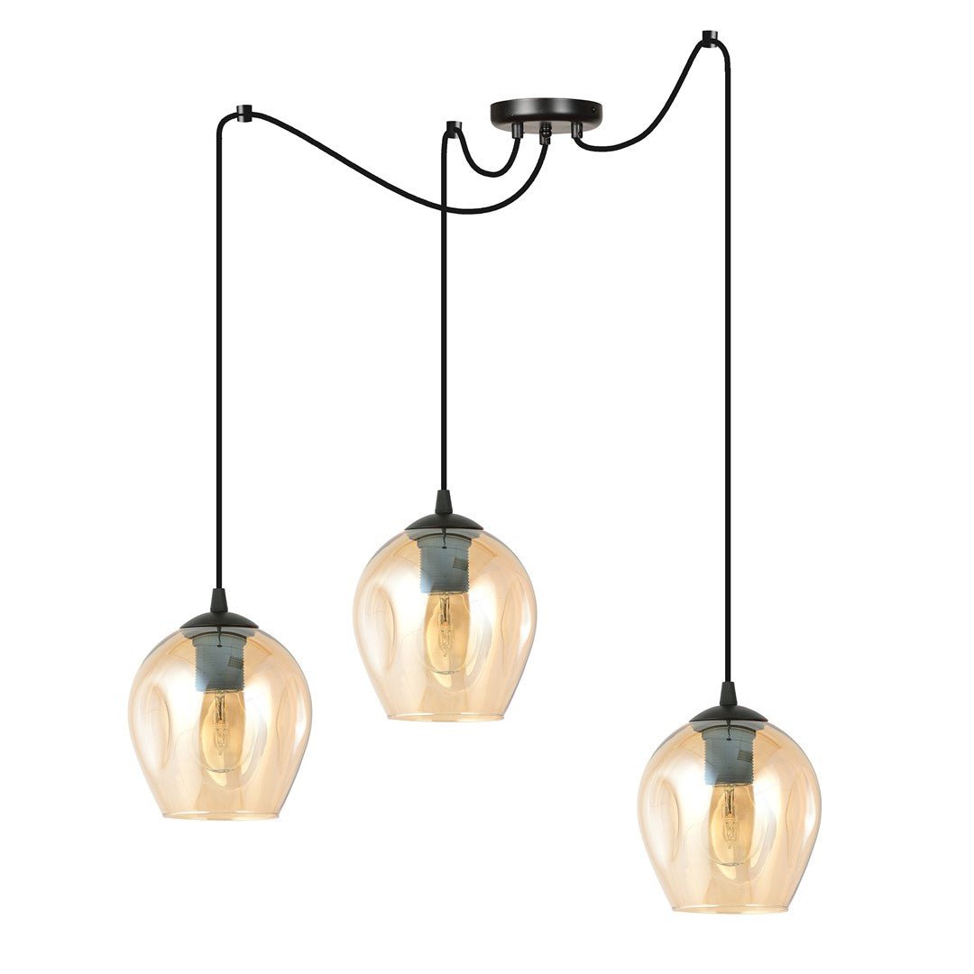 Lampa wisząca LEVEL 3 BL MIODOWY pająk klosz bursztyn czarna - LAITICA