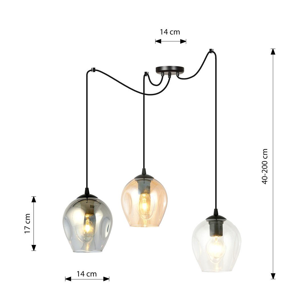 Lampa wisząca LEVEL 3 BL MIX pająk, klosze kolor mix, czarna - LAITICA