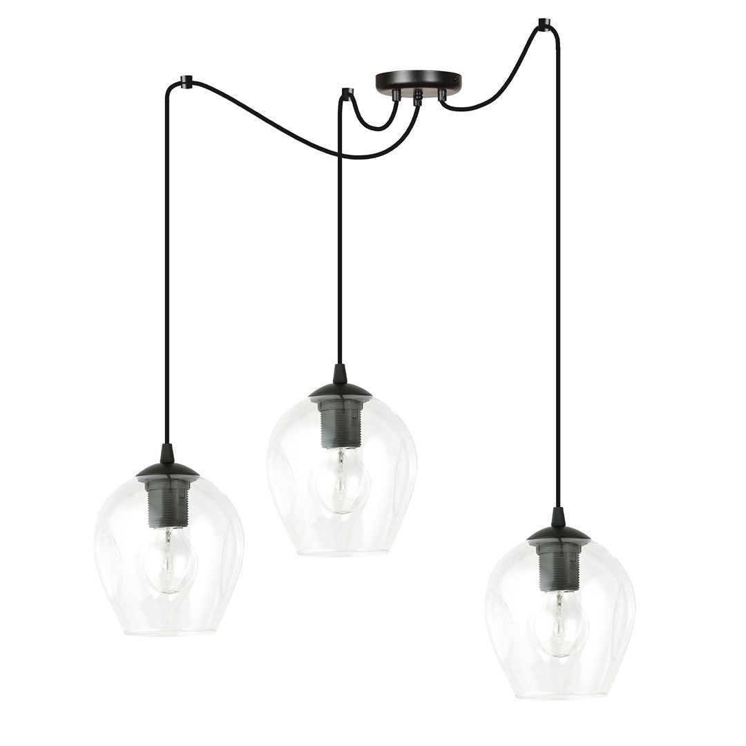 Lampa wisząca LEVEL 3 BL TRANSPARENT pająk, klosze, czarna - LAITICA