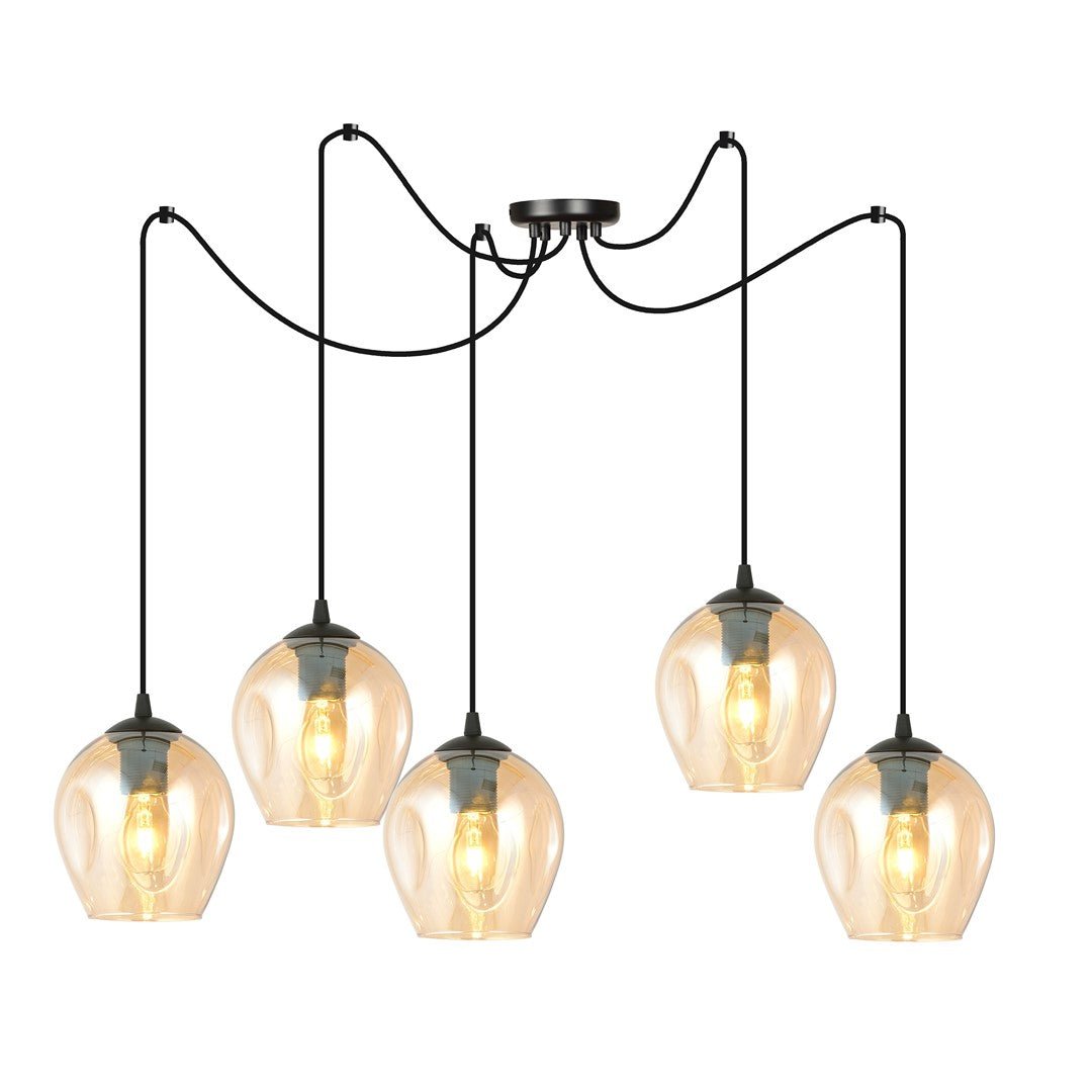 Lampa wisząca LEVEL 5 BL MIODOWY pająk klosz bursztyn czarna - LAITICA