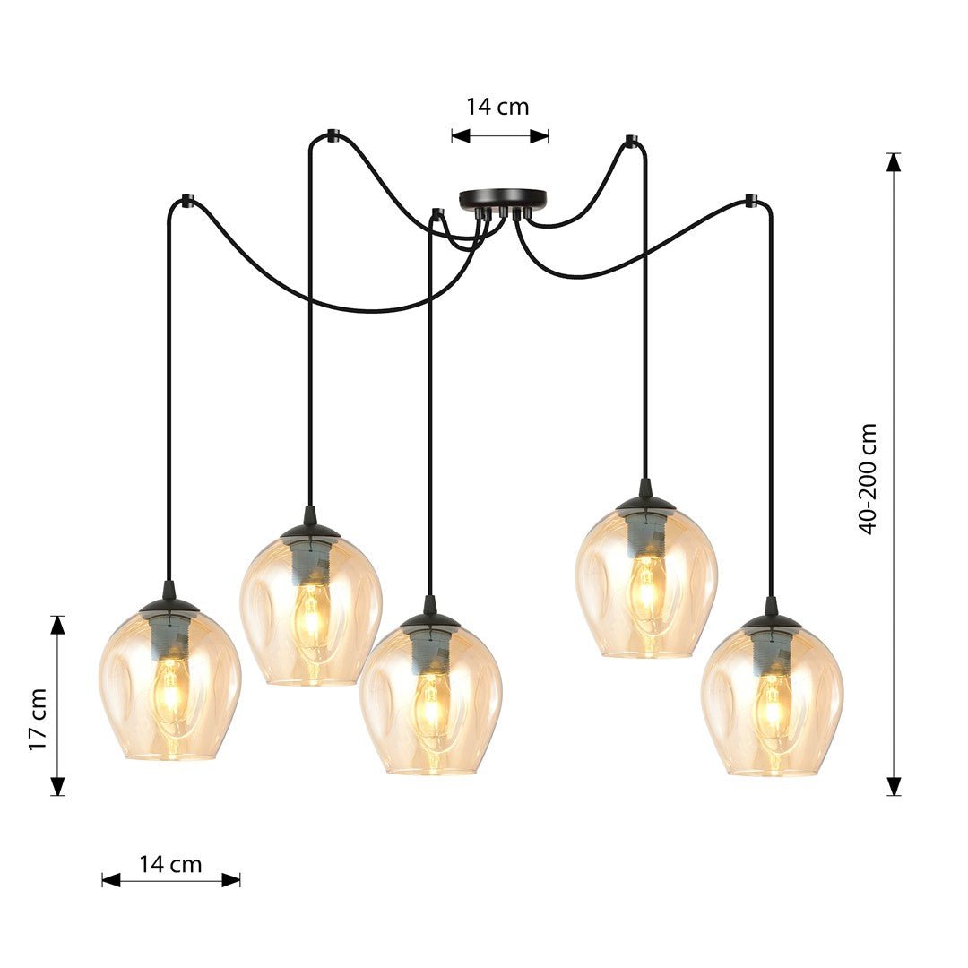 Lampa wisząca LEVEL 5 BL MIODOWY pająk klosz bursztyn czarna - LAITICA