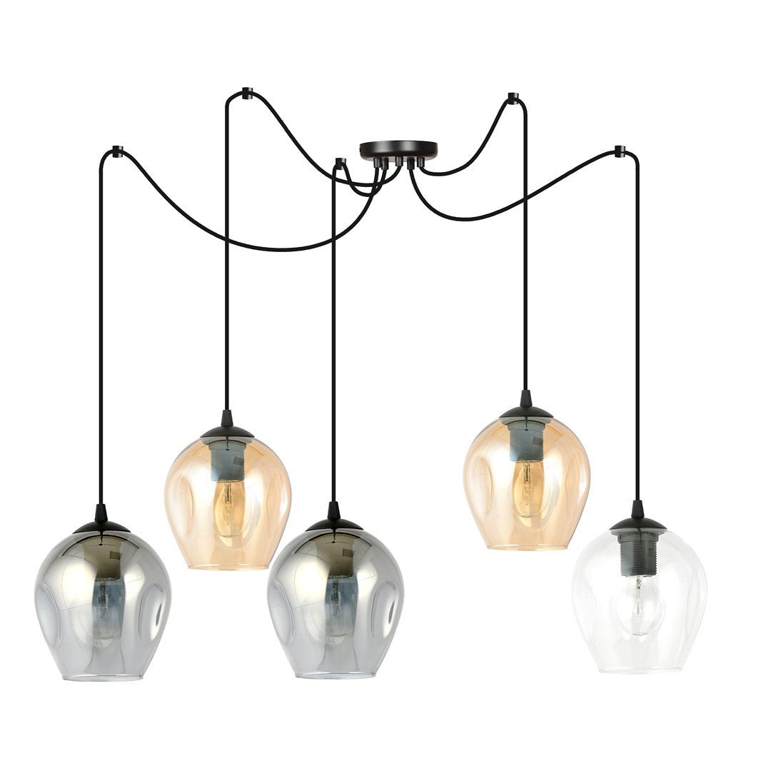 Lampa wisząca LEVEL 5 BL MIX pająk, klosze kolor mix, czarna - LAITICA