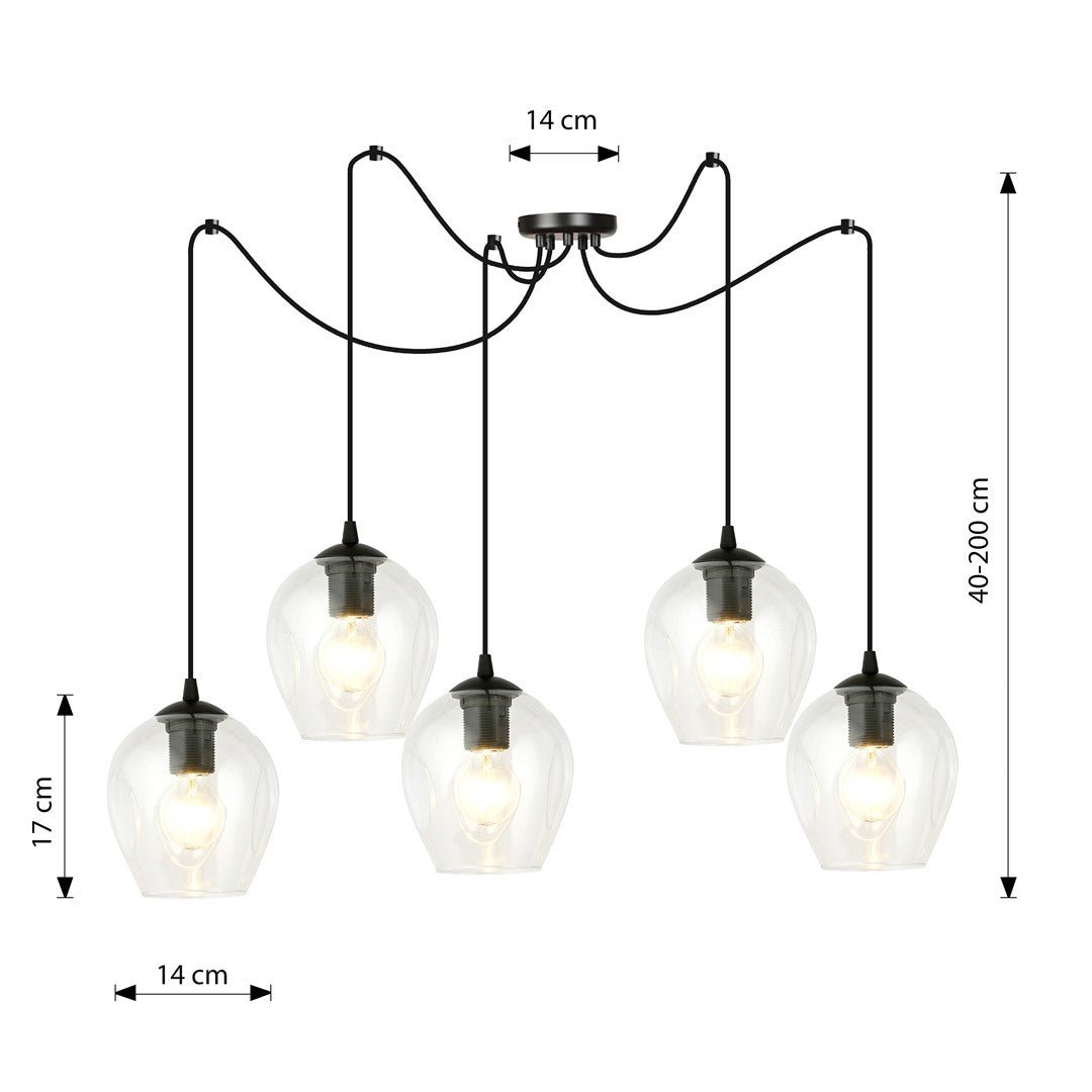 Lampa wisząca LEVEL 5 BL TRANSPARENT pająk, klosze, czarna - LAITICA