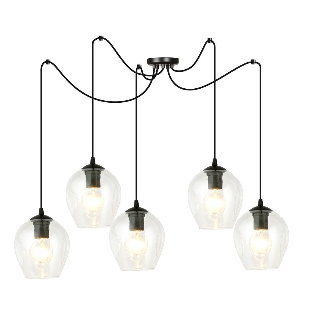 Lampa wisząca LEVEL 5 BL TRANSPARENT pająk, klosze, czarna - LAITICA