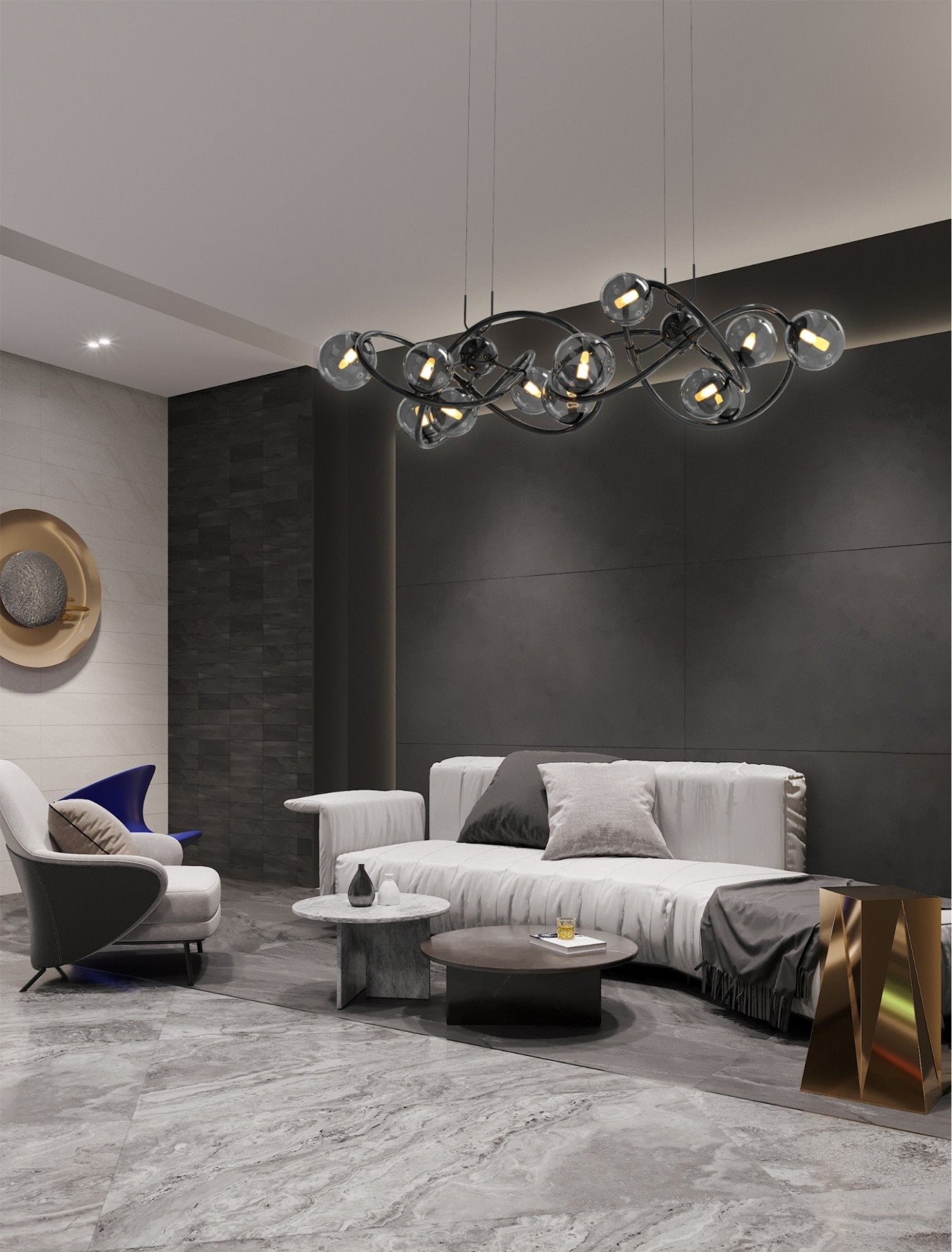 Lampa wisząca MALTA DUŻA 14 kloszy 3000K do jadalni czarny chrom sufitowa - LAITICA