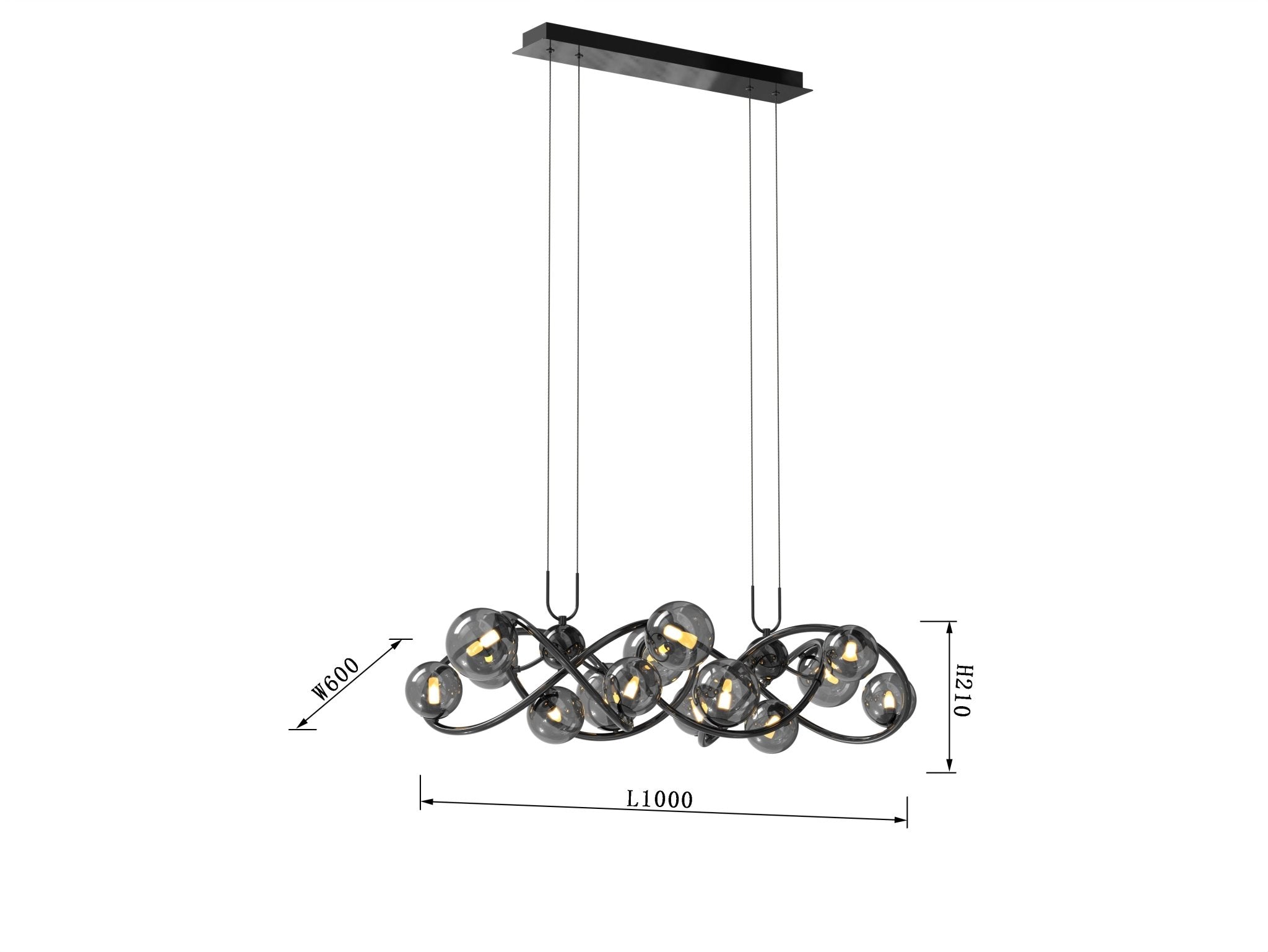 Lampa wisząca MALTA DUŻA 14 kloszy 3000K do jadalni czarny chrom sufitowa - LAITICA