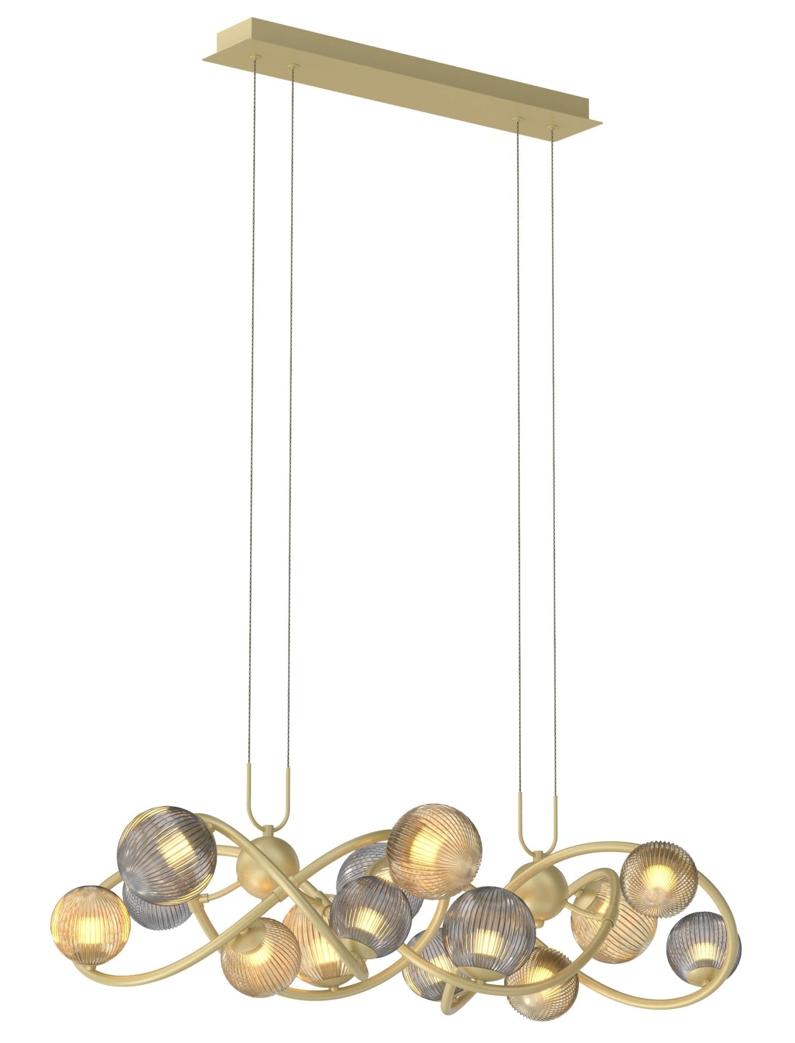 Lampa wisząca MALTA ZŁOTA duża 14 kloszy BARWA CIEPŁA bursztynowe klosze - LAITICA