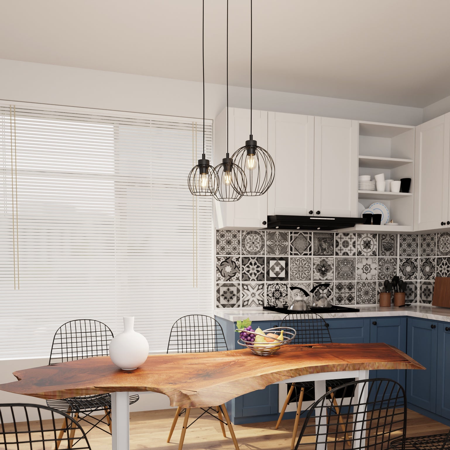 Lampa Wisząca Metalowa LIMA Potrójna 3xE27 Druciane Klosze Regulowana Loft - LAITICA
