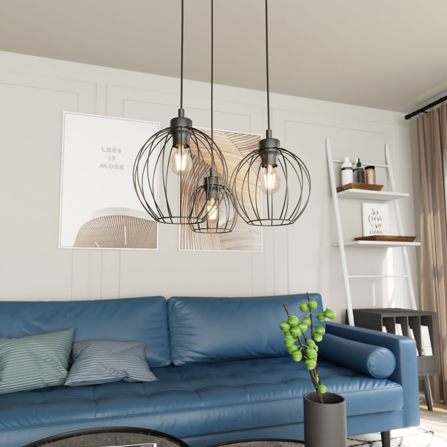Lampa Wisząca Metalowa LIMA Potrójna 3xE27 Druciane Klosze Regulowana Loft - LAITICA