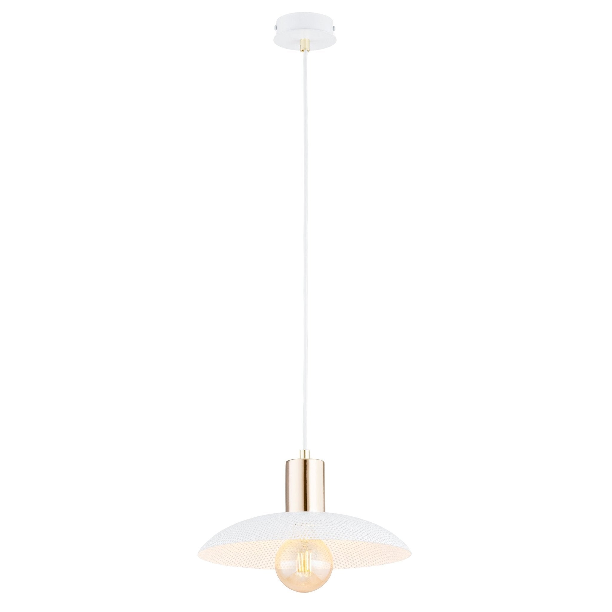 Lampa wisząca NELI 1xE27 ZŁOTE DODATKI biały klosz SUFITOWA regulacja - LAITICA