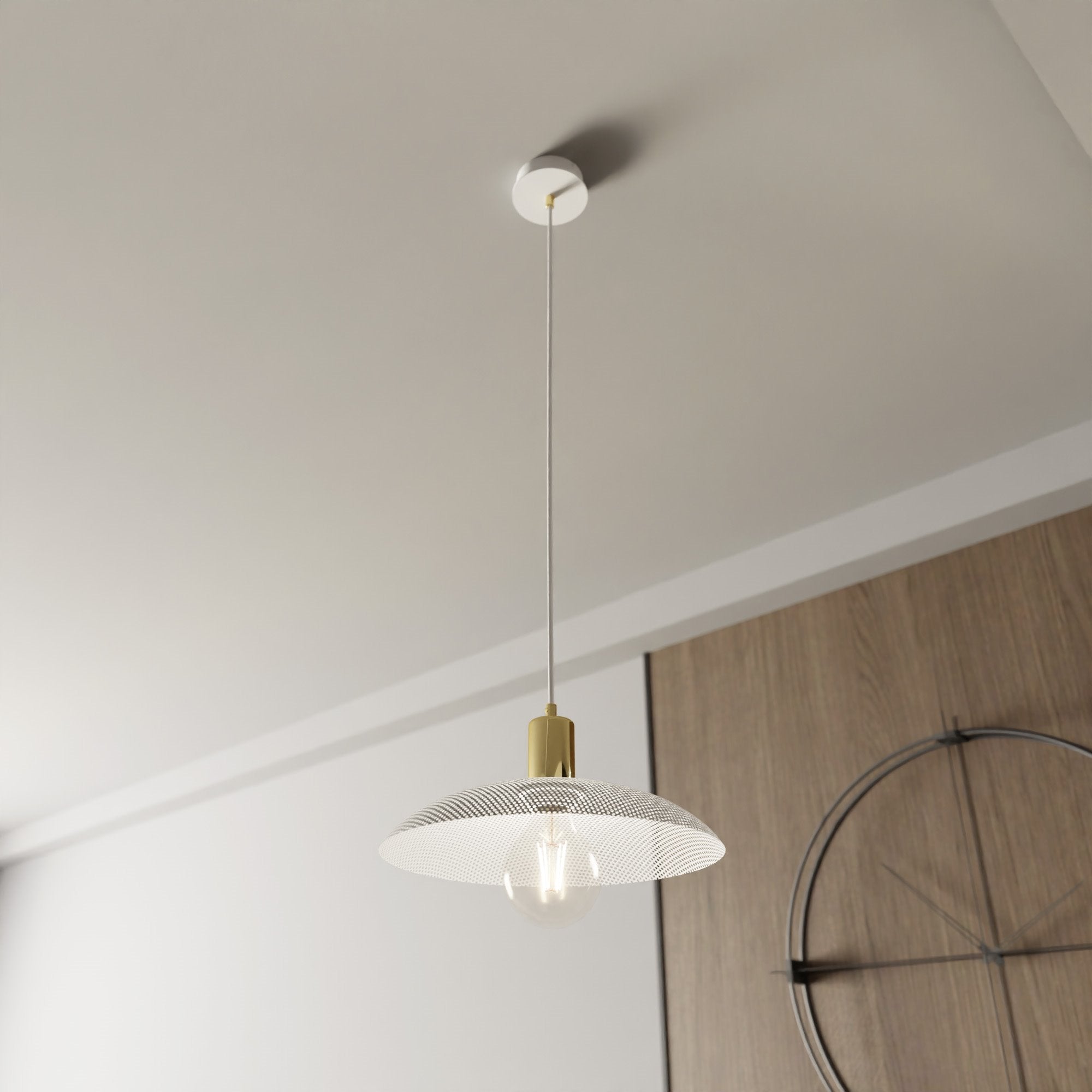 Lampa wisząca NELI 1xE27 ZŁOTE DODATKI biały klosz SUFITOWA regulacja - LAITICA