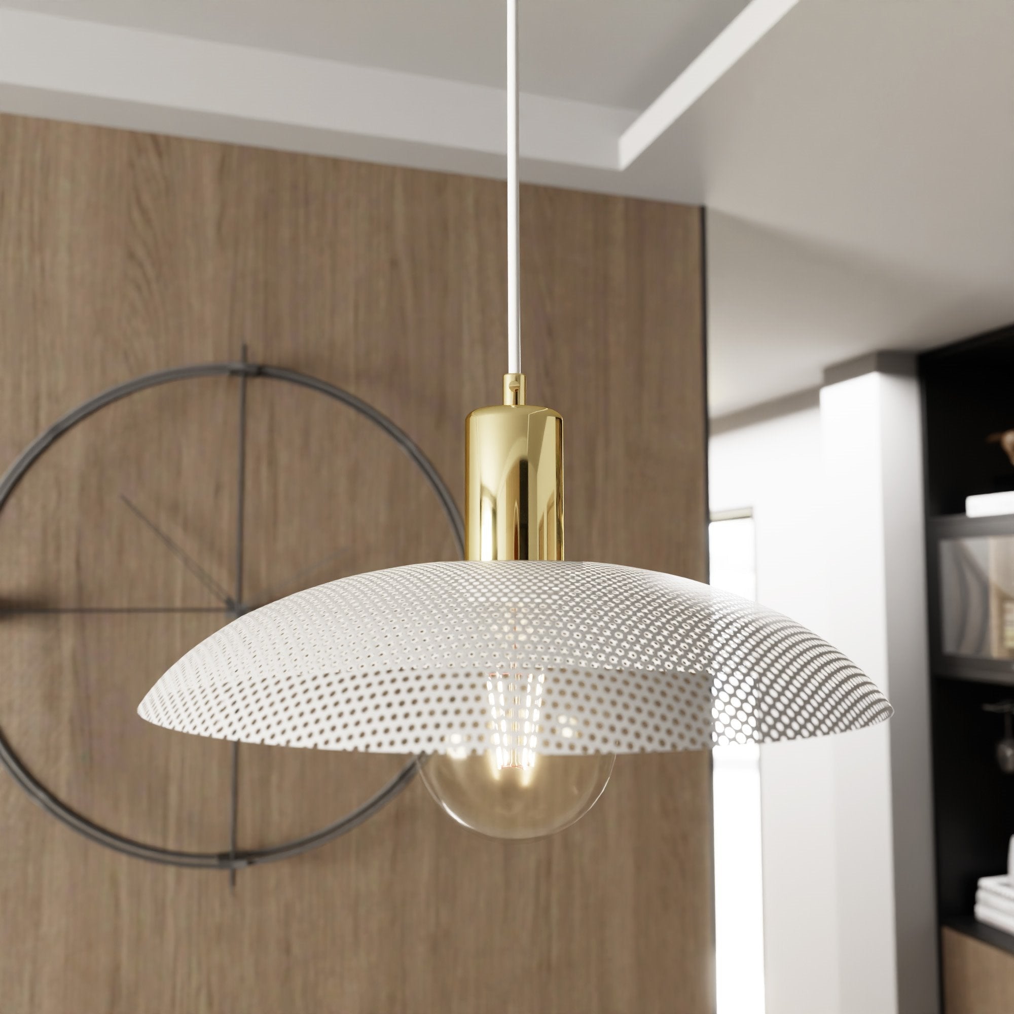 Lampa wisząca NELI 1xE27 ZŁOTE DODATKI biały klosz SUFITOWA regulacja - LAITICA