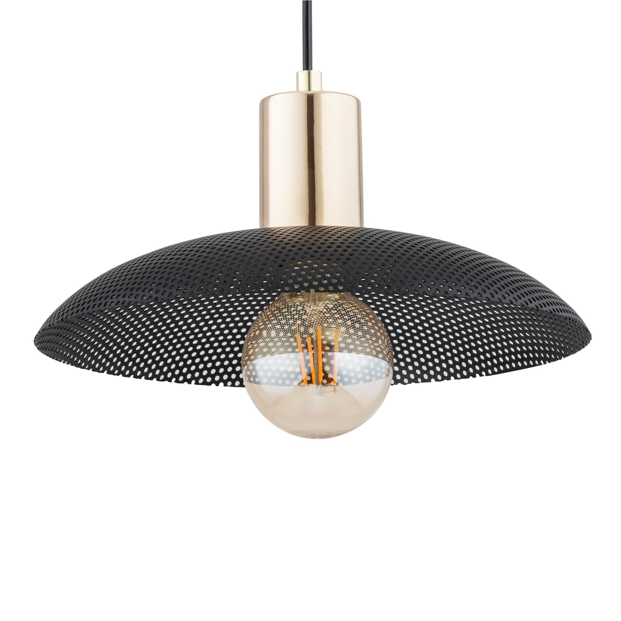 Lampa wisząca NELI 1xE27 ZŁOTE DODATKI czarny klosz SUFITOWA regulacja - LAITICA