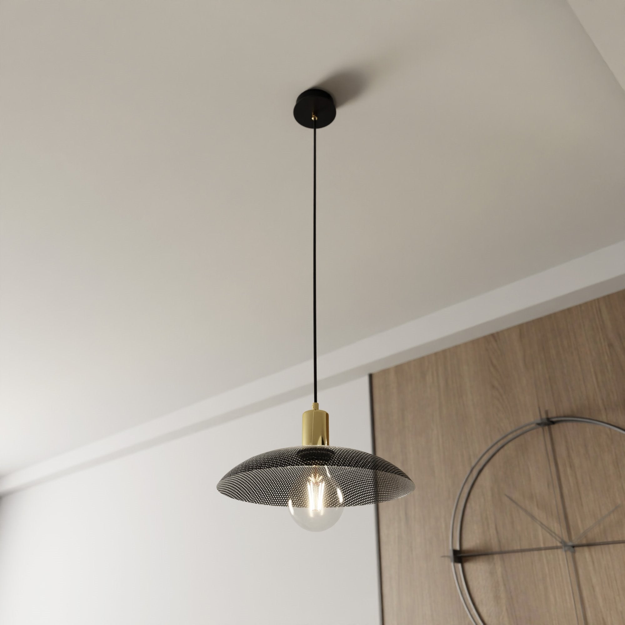 Lampa wisząca NELI 1xE27 ZŁOTE DODATKI czarny klosz SUFITOWA regulacja - LAITICA