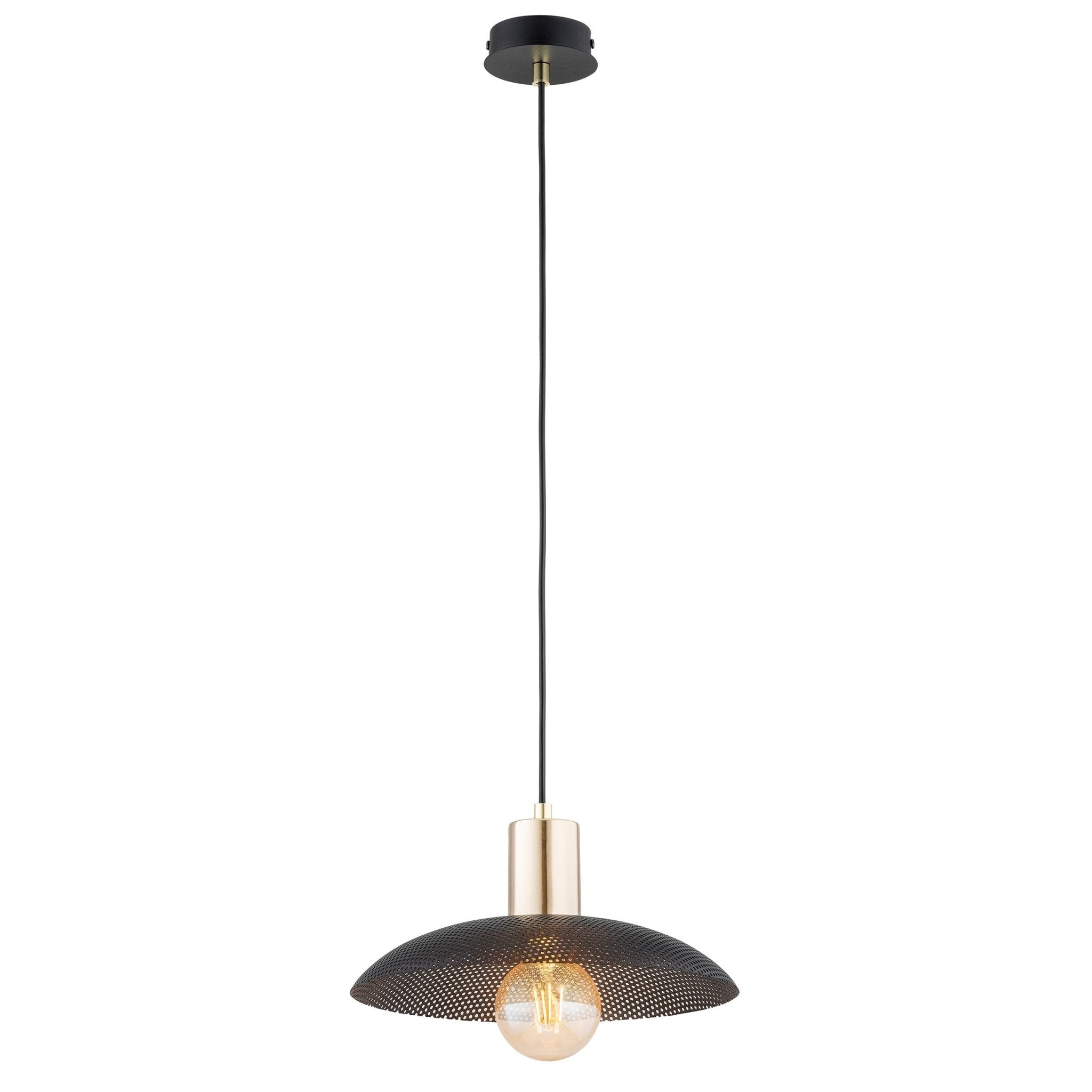 Lampa wisząca NELI 1xE27 ZŁOTE DODATKI czarny klosz SUFITOWA regulacja - LAITICA