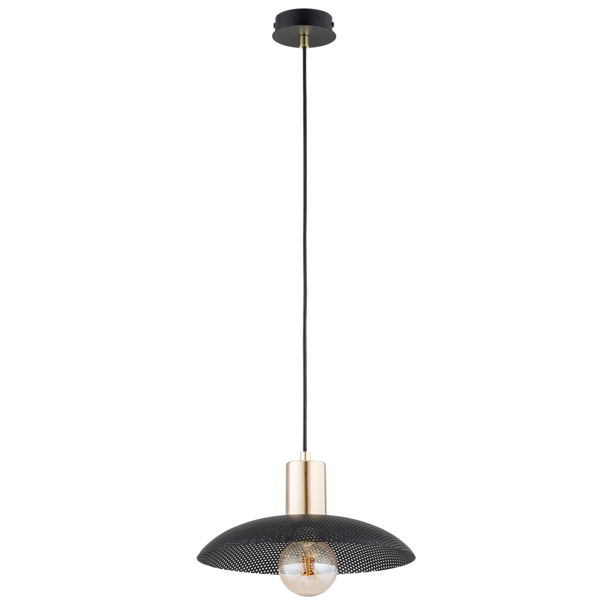 Lampa wisząca NELI 1xE27 ZŁOTE DODATKI czarny klosz SUFITOWA regulacja - LAITICA