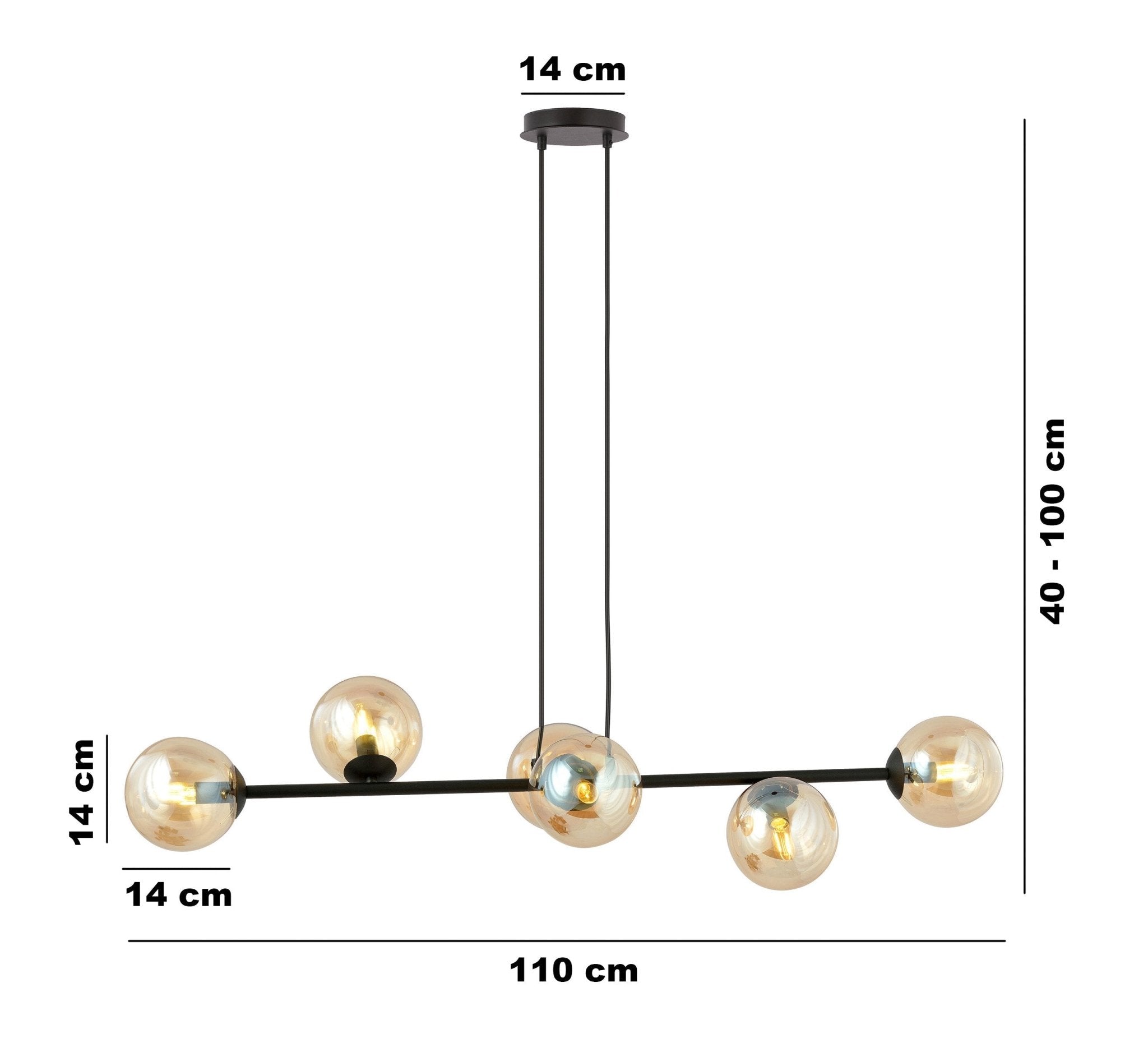 Lampa wisząca NELI duża 110cm SZKLANE KLOSZE miodowe 6xE14 regulowana - LAITICA