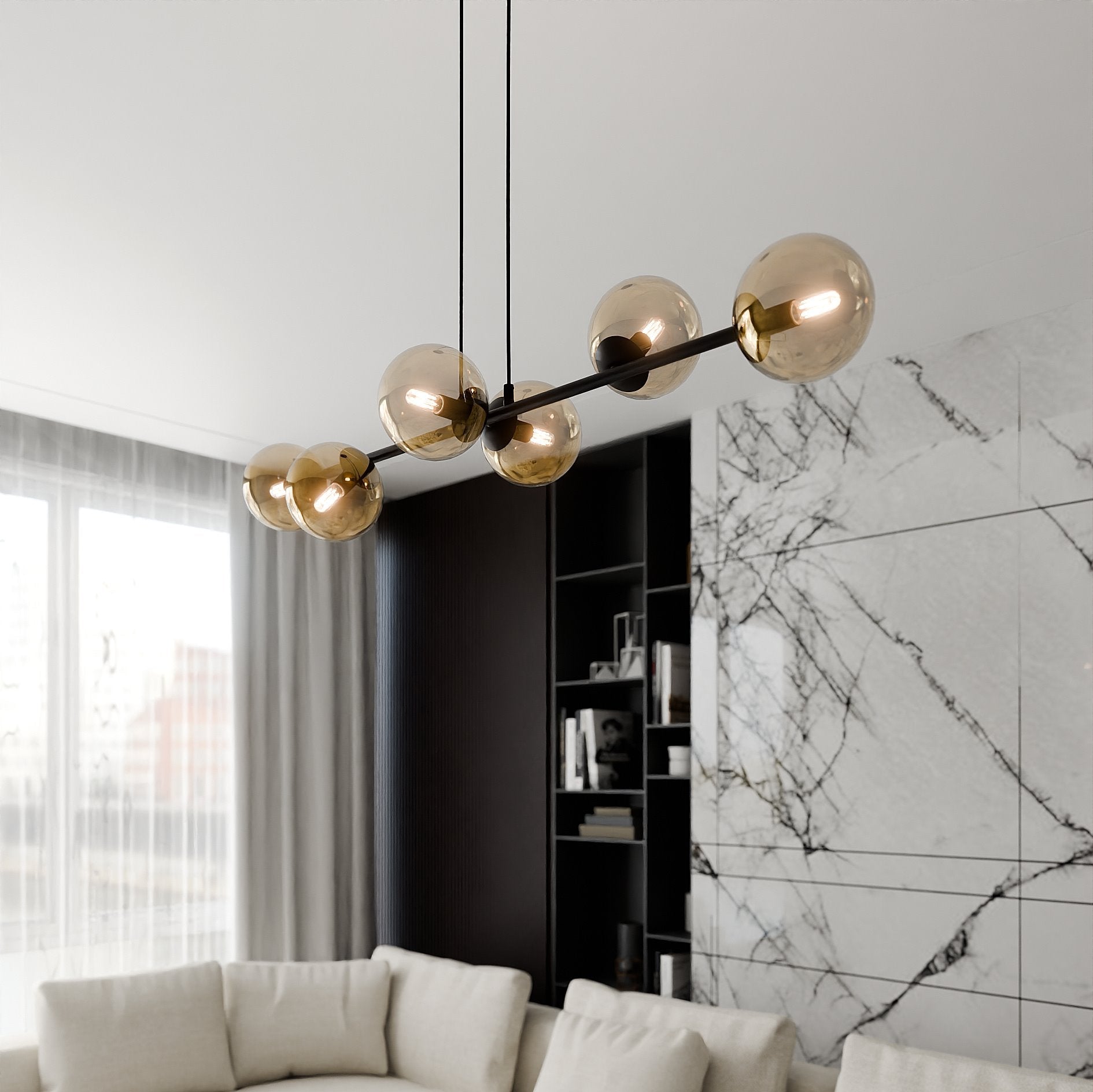 Lampa wisząca NELI duża 110cm SZKLANE KLOSZE miodowe 6xE14 regulowana - LAITICA