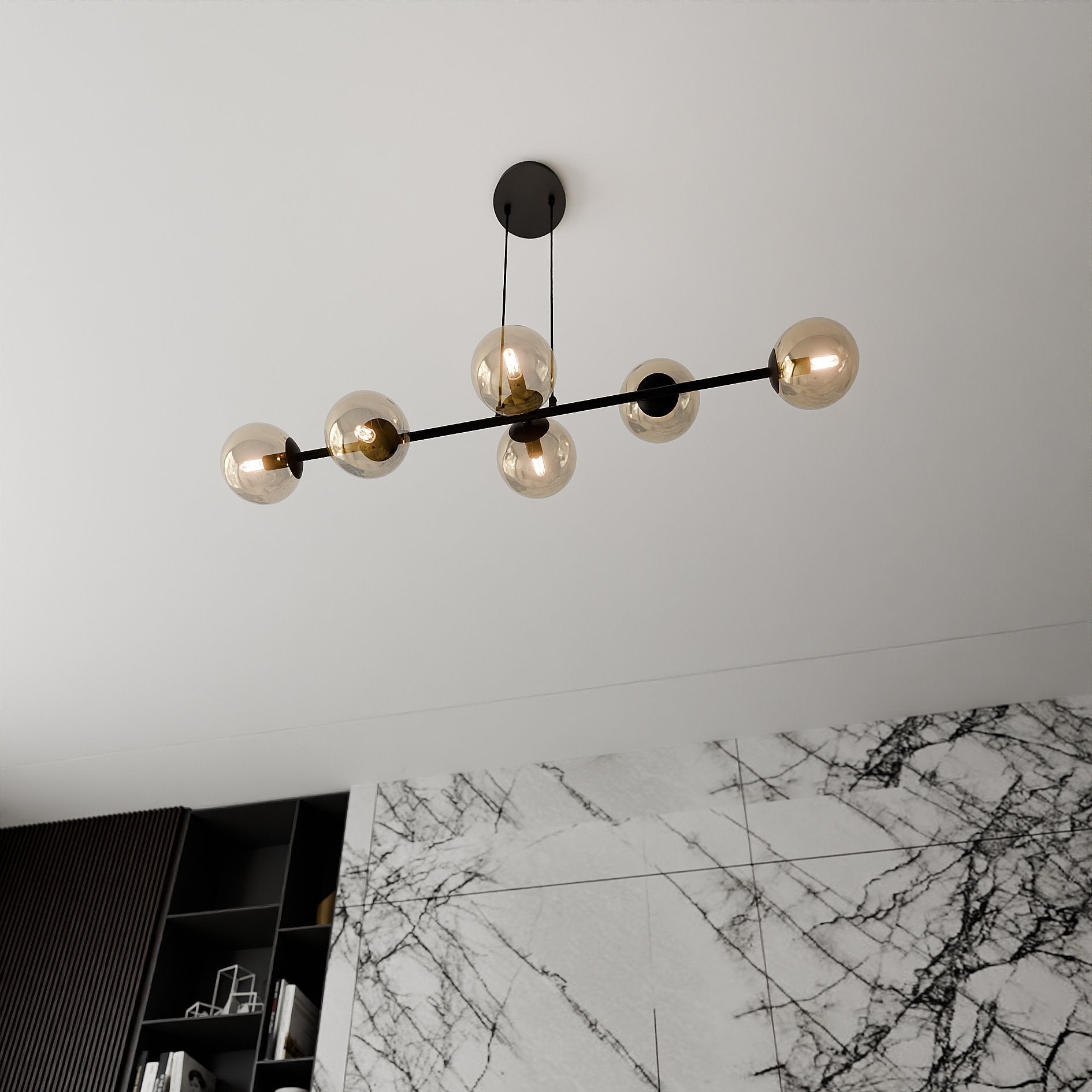 Lampa wisząca NELI duża 110cm SZKLANE KLOSZE miodowe 6xE14 regulowana - LAITICA