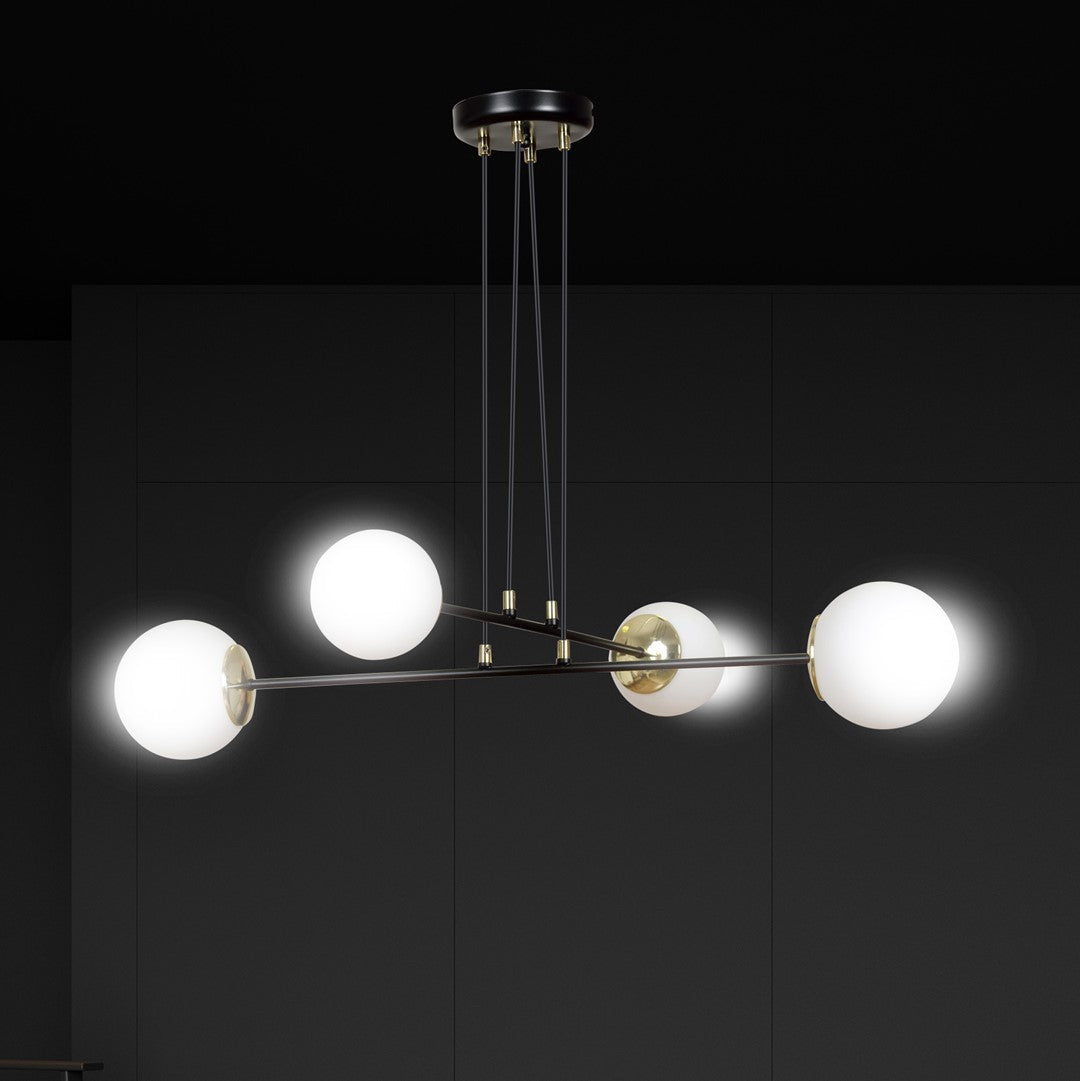 Lampa wisząca OGNIS 4 BLACK elegancka, klosze, czarno/złota - LAITICA