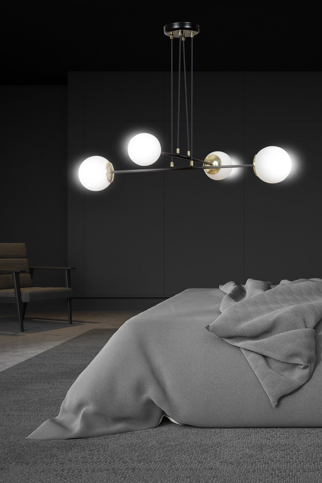 Lampa wisząca OGNIS 4 BLACK elegancka, klosze, czarno/złota - LAITICA