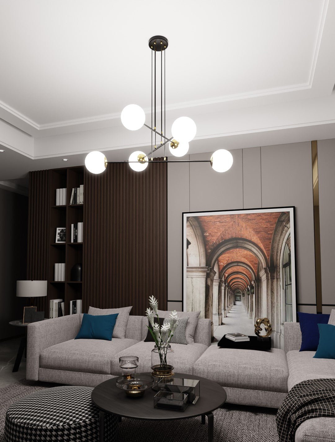 Lampa wisząca OGNIS 6 BLACK elegancka, klosze, czarno/złota - LAITICA