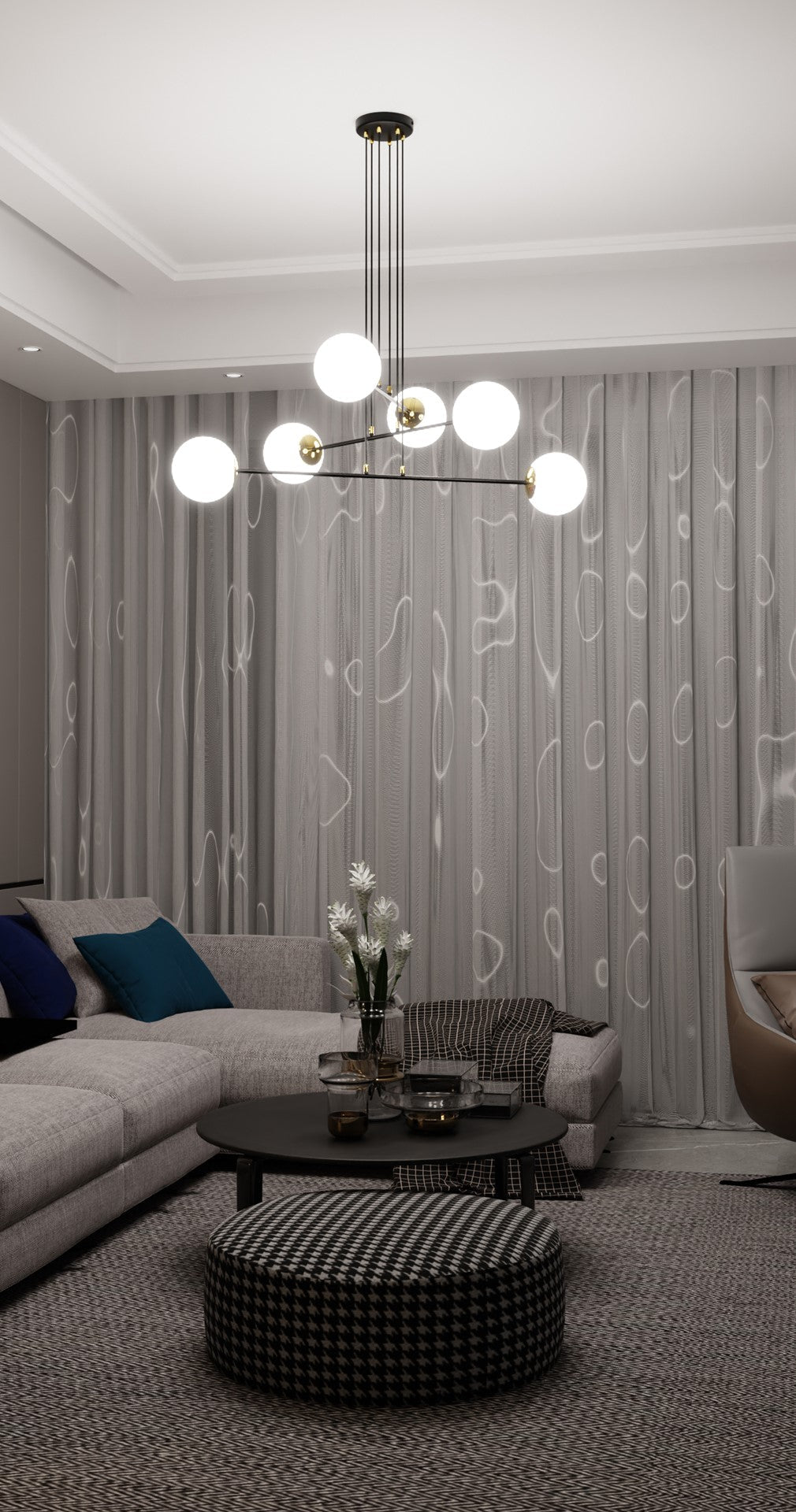 Lampa wisząca OGNIS 6 BLACK elegancka, klosze, czarno/złota - LAITICA