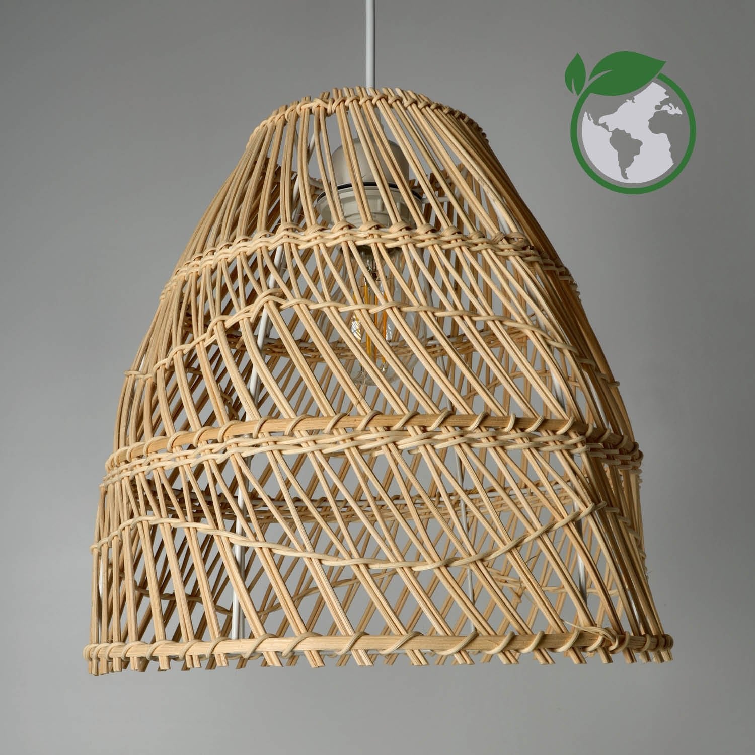 Lampa wisząca RATTANOWA boho RANGO 1xE27 sufitowa beżowa KLOSZ 30cm - LAITICA