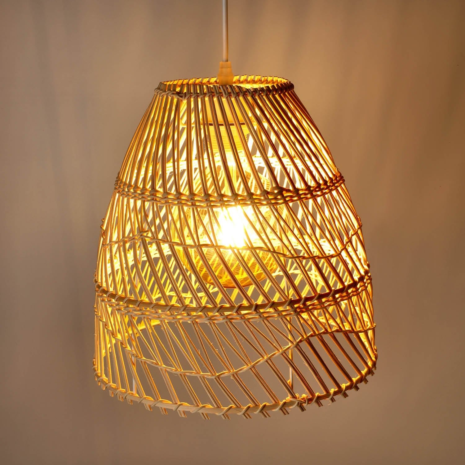Lampa wisząca RATTANOWA boho RANGO 1xE27 sufitowa beżowa KLOSZ 30cm - LAITICA