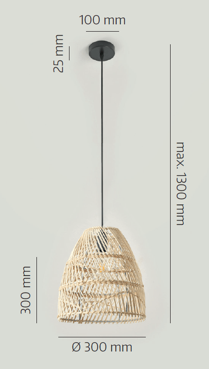Lampa wisząca RATTANOWA boho RANGO 1xE27 sufitowa beżowa KLOSZ 30cm - LAITICA