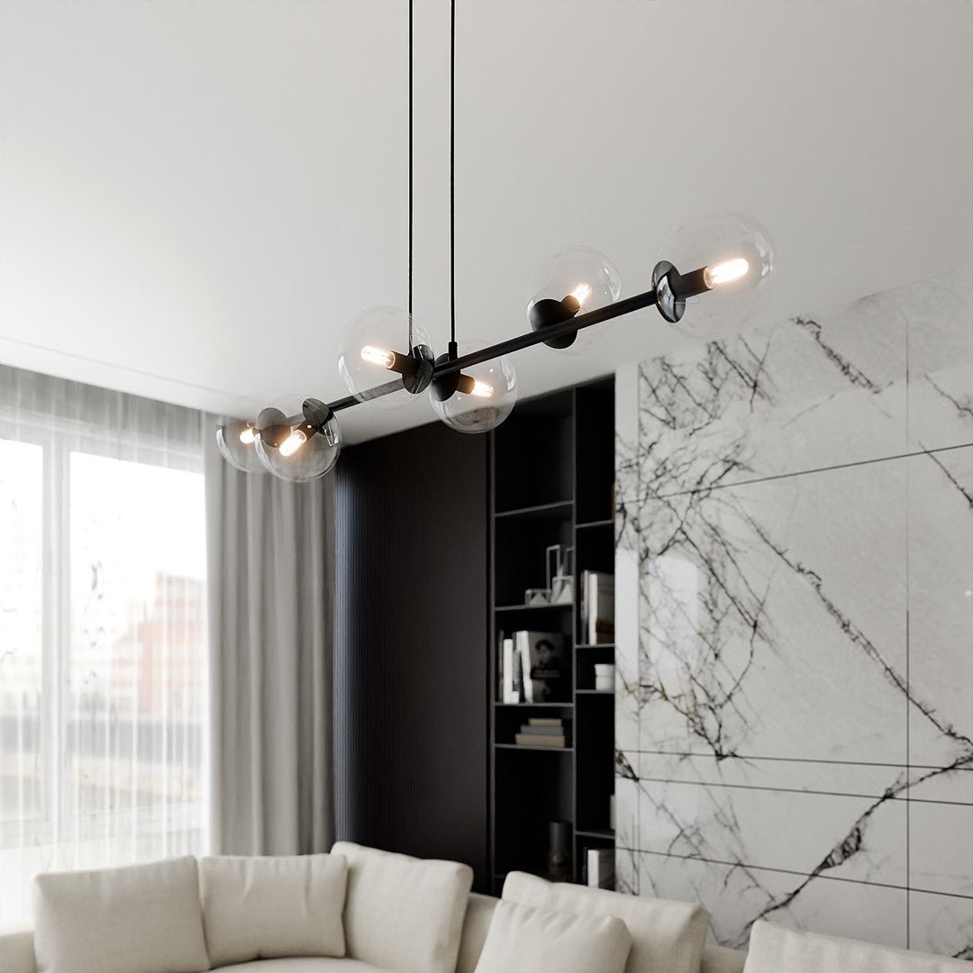 Lampa wisząca ROSSI 6 BL TRANSPARENT klosz czarna - LAITICA