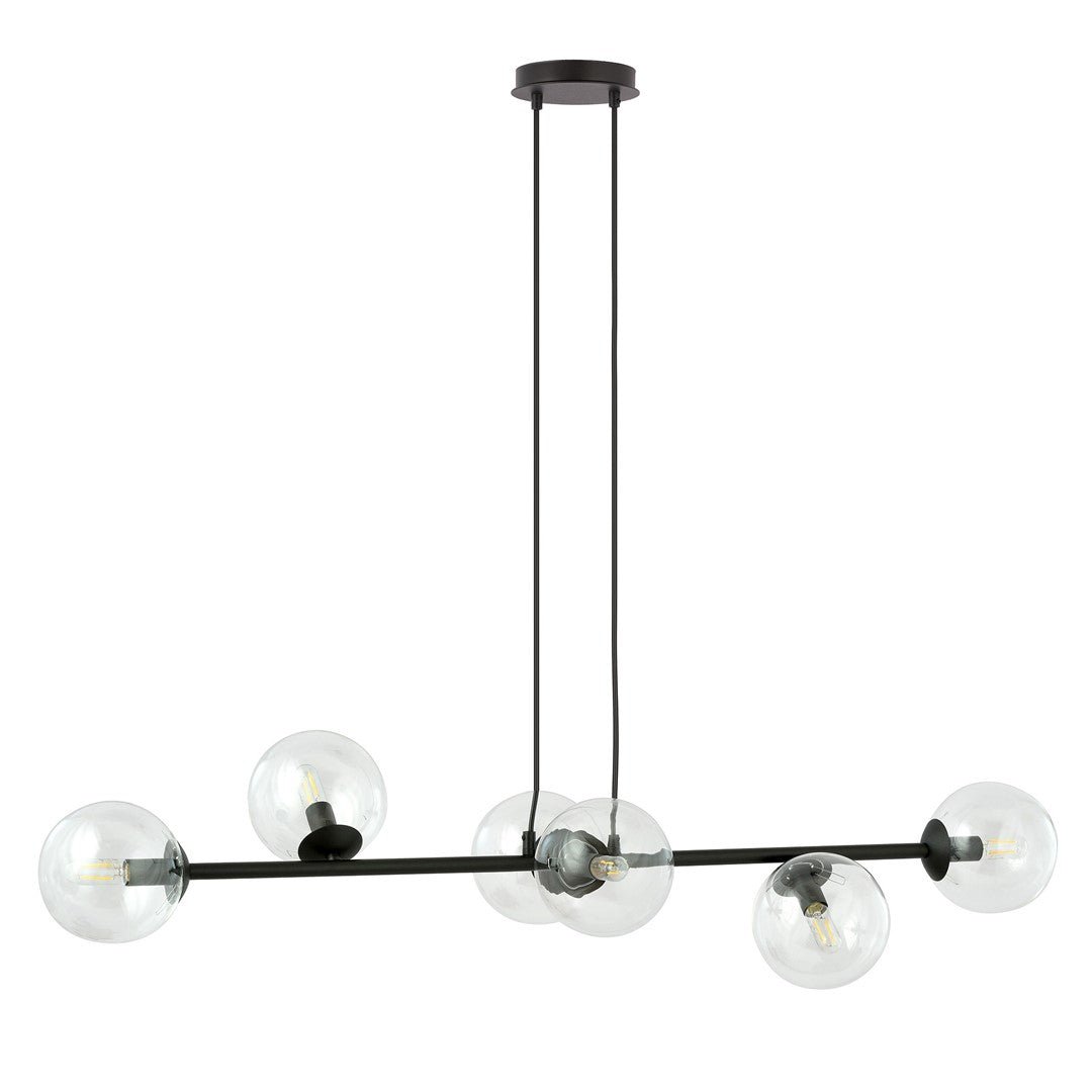 Lampa wisząca ROSSI 6 BL TRANSPARENT klosz czarna - LAITICA