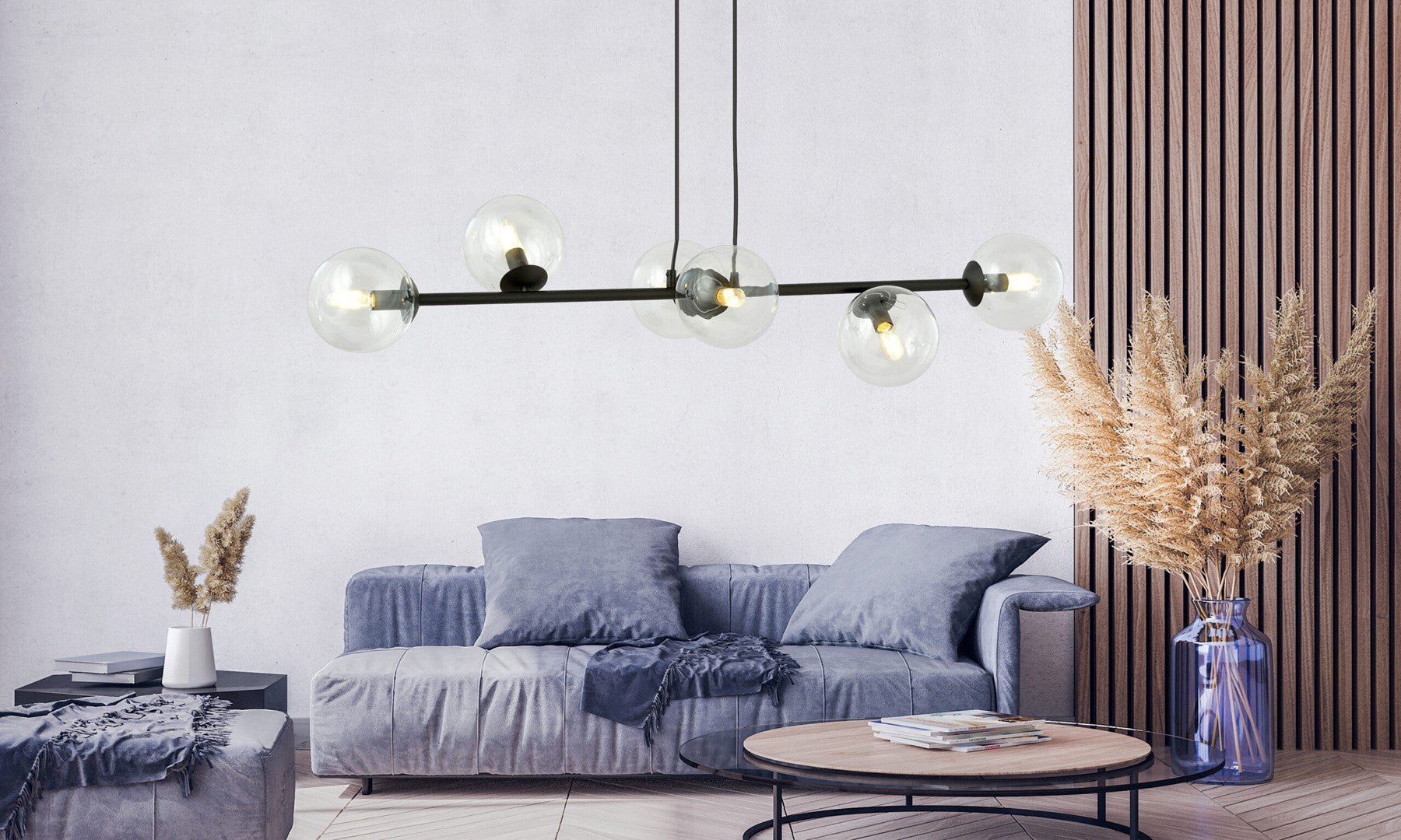 Lampa wisząca ROSSI 6 BL TRANSPARENT klosz czarna - LAITICA