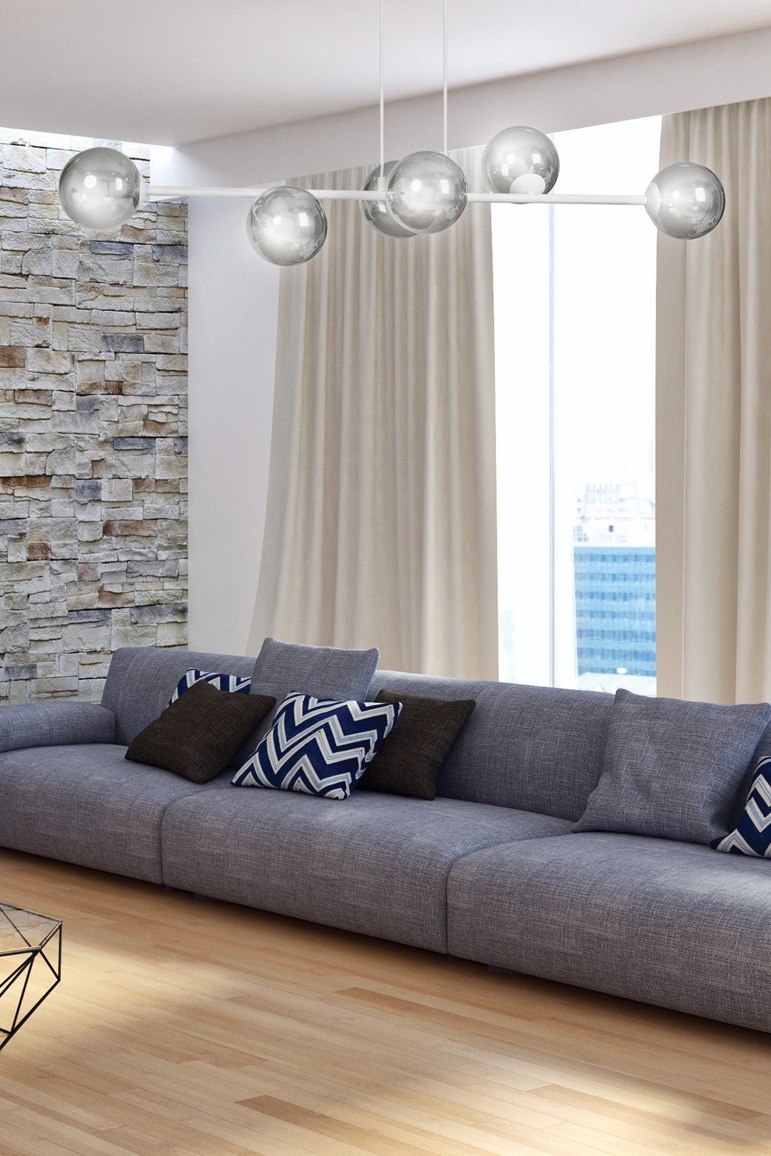 Lampa wisząca ROSSI 6 WH GRAFIT klosz grafit biała - LAITICA