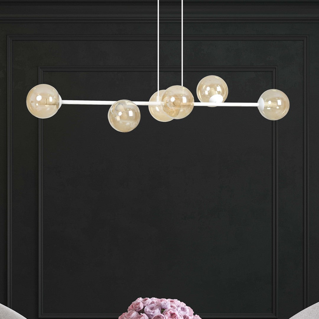 Lampa wisząca ROSSI 6 WH MIODOWA klosz bursztyn biała - LAITICA