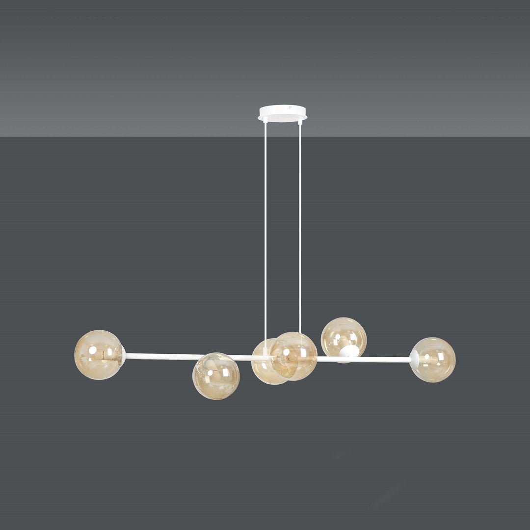 Lampa wisząca ROSSI 6 WH MIODOWA klosz bursztyn biała - LAITICA