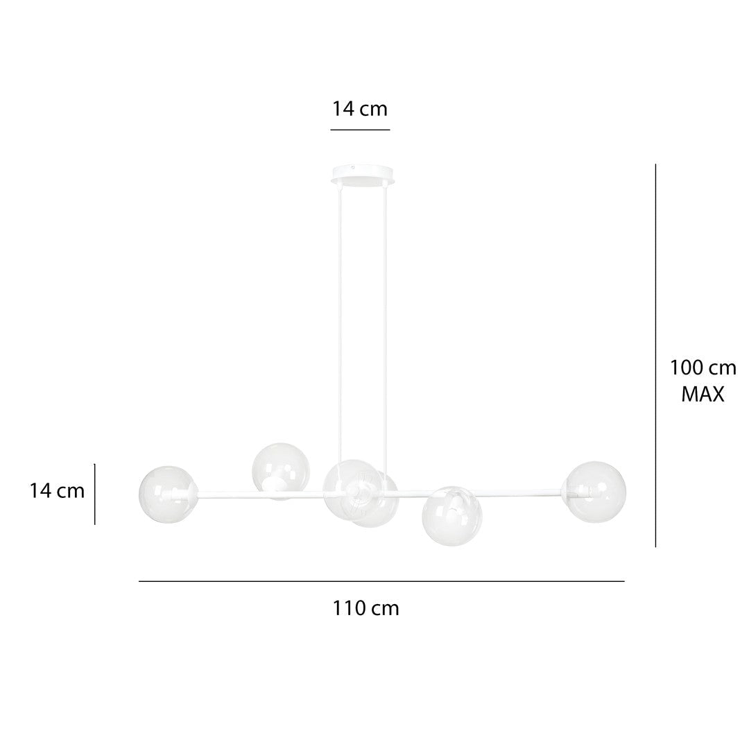 Lampa wisząca ROSSI 6 WH TRANSPARENT nowoczesna klosz biała - LAITICA