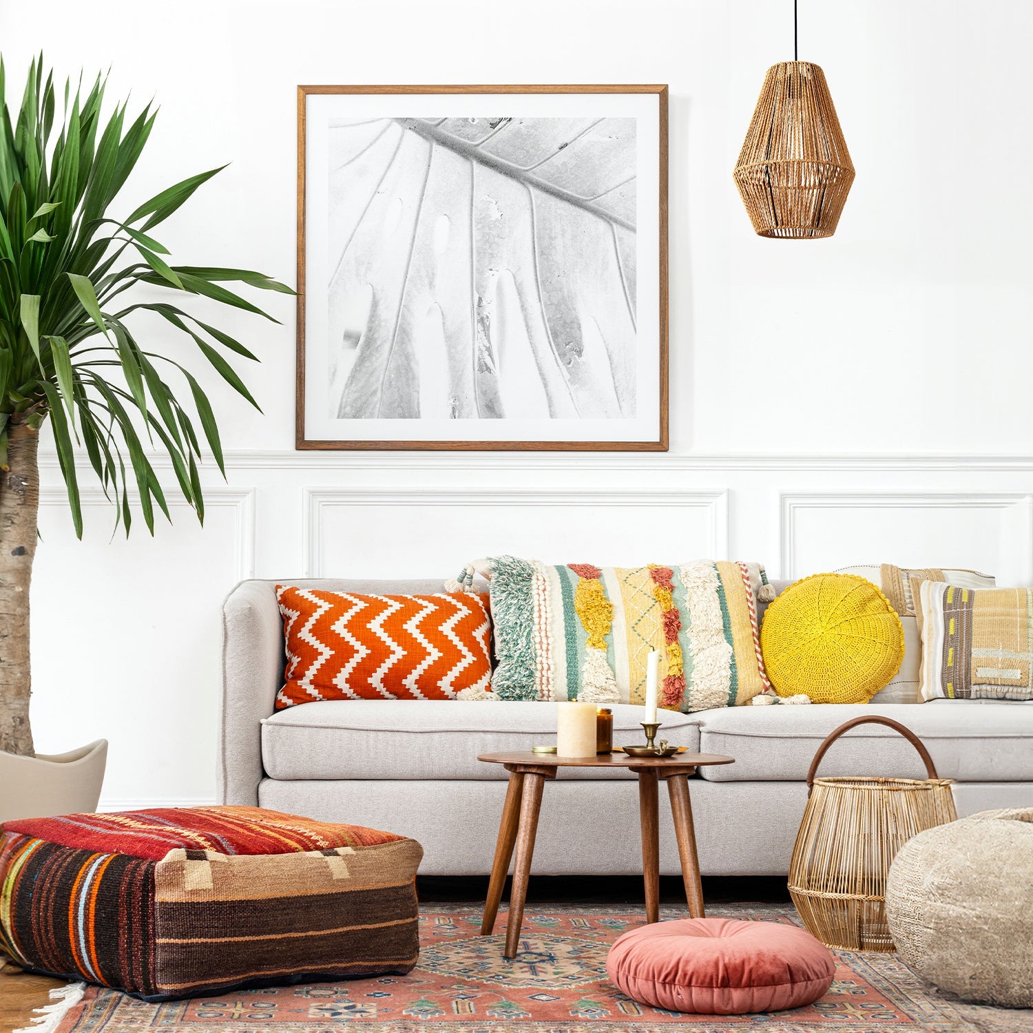 Lampa Wisząca SIBU 30cm Mała metal + sznurek 1xE27 Naturalna BOHO sufitowa - LAITICA