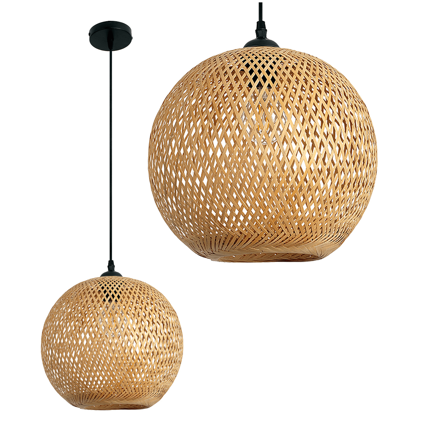 Lampa Wisząca styl Boho BITAVIA S ABAŻUR 40cm Bambusowy Naturalna do salonu - LAITICA